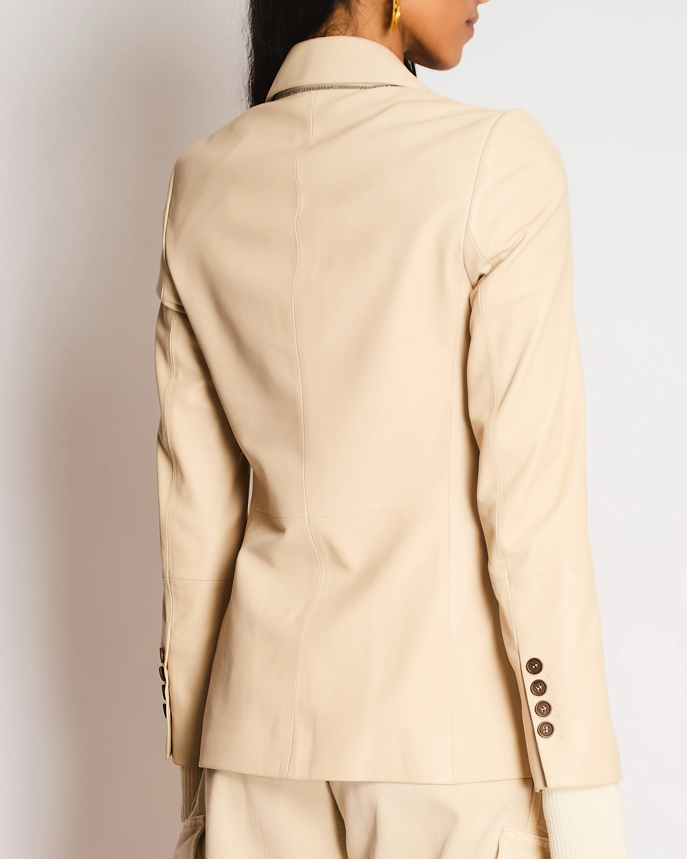 Brunello Cucinelli Cream Double Breasted Leather Blazer Size IT 38 (UK 6) - Image 6