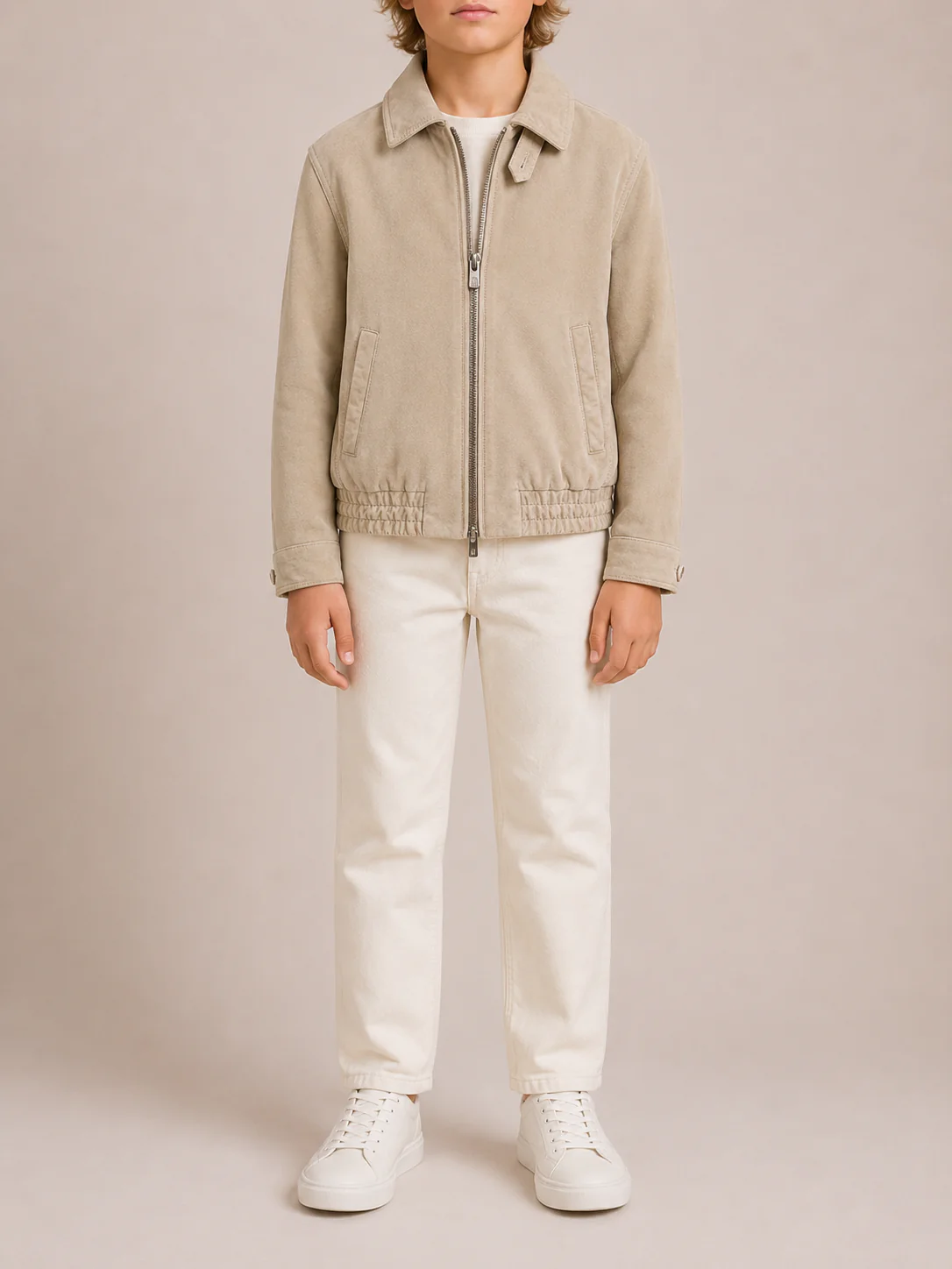 Brunello Cucinelli Kids Beige Suede Leather Jacket with Zip Size 10 years RRP £1,510