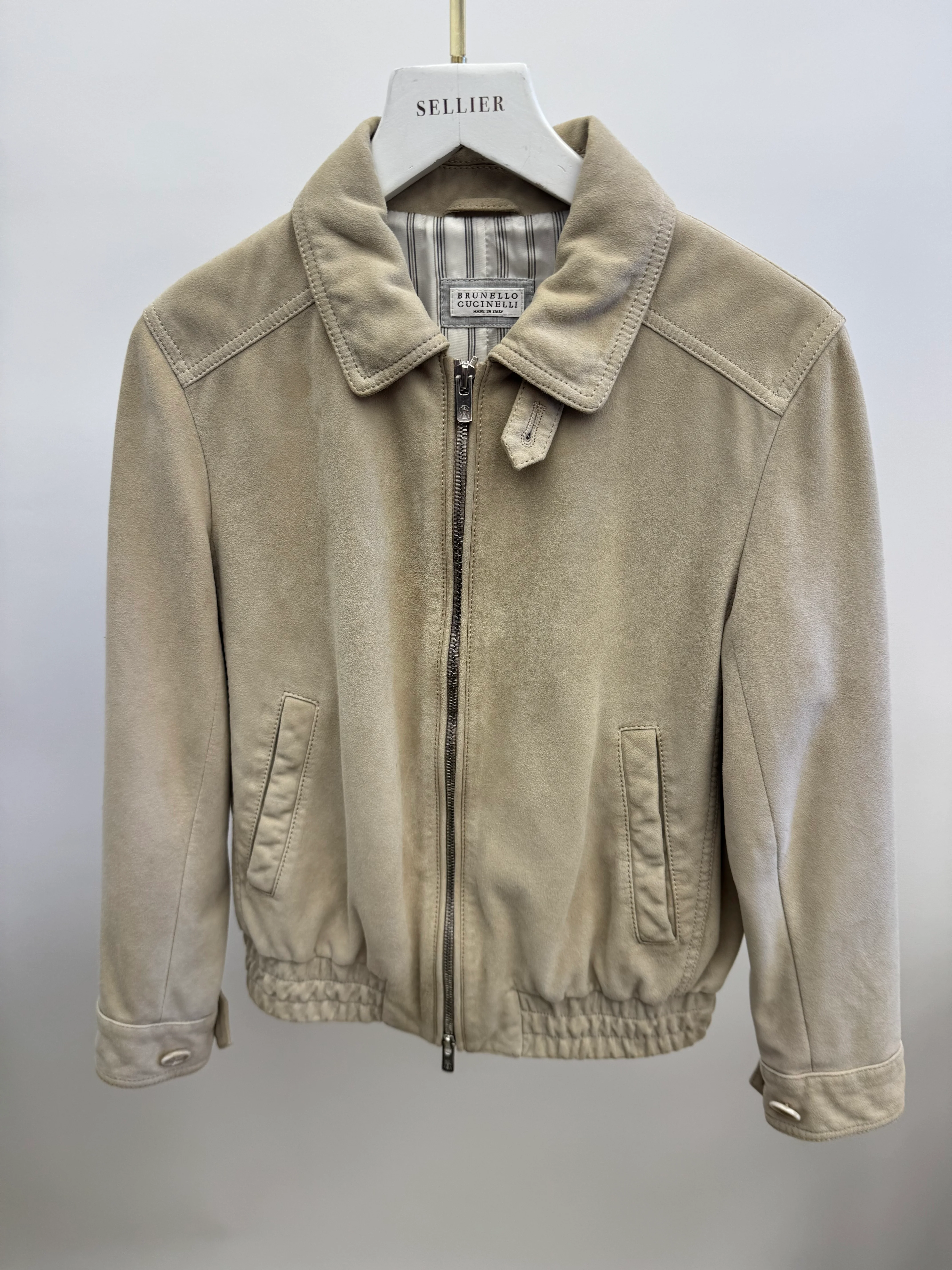 Brunello Cucinelli Kids Beige Suede Leather Jacket with Zip Size 10 years RRP £1,510 - Image 3