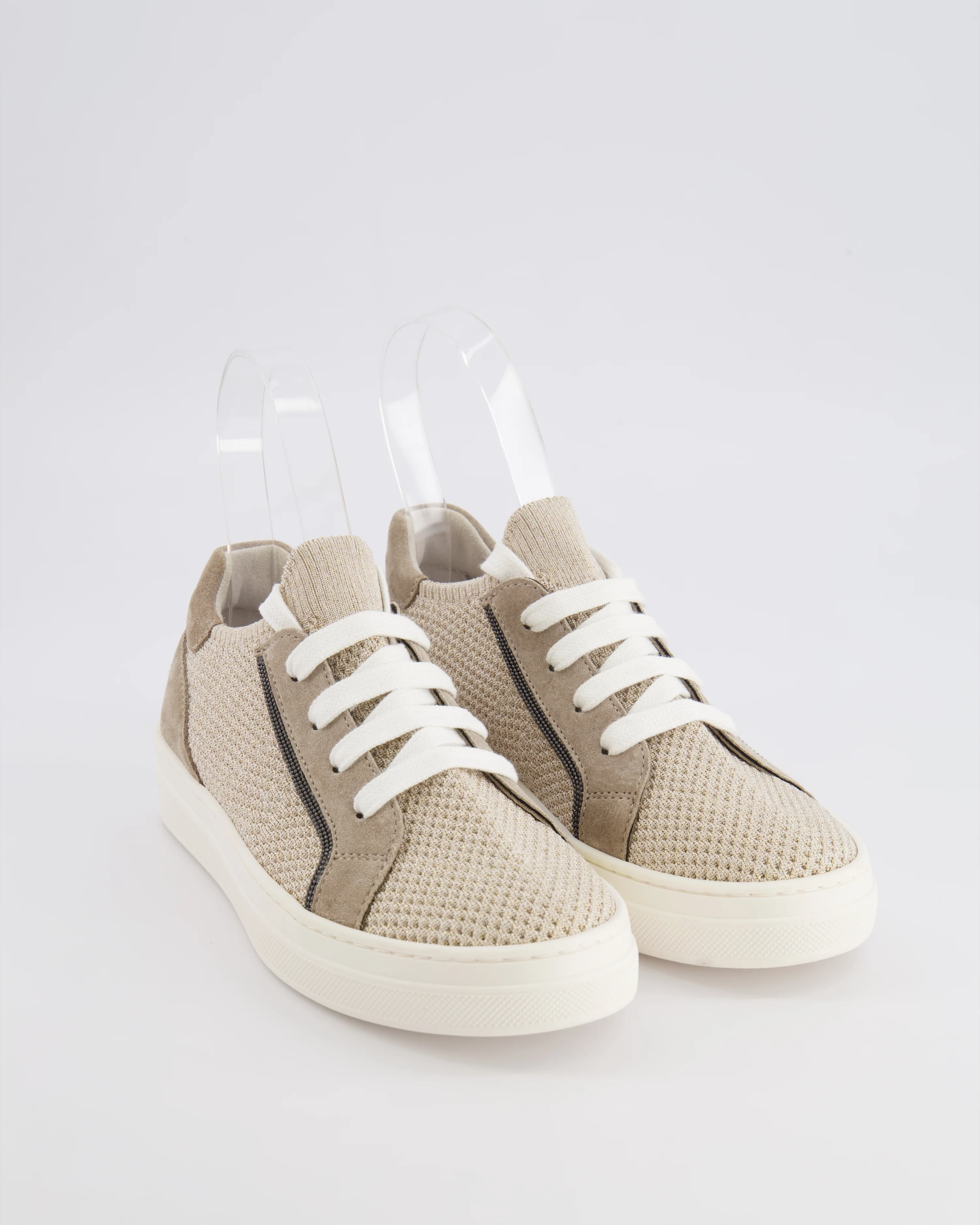Brunello Cucinelli Kids Gold and Taupe Suede Trainers Size 33 RRP £380 - Image 2