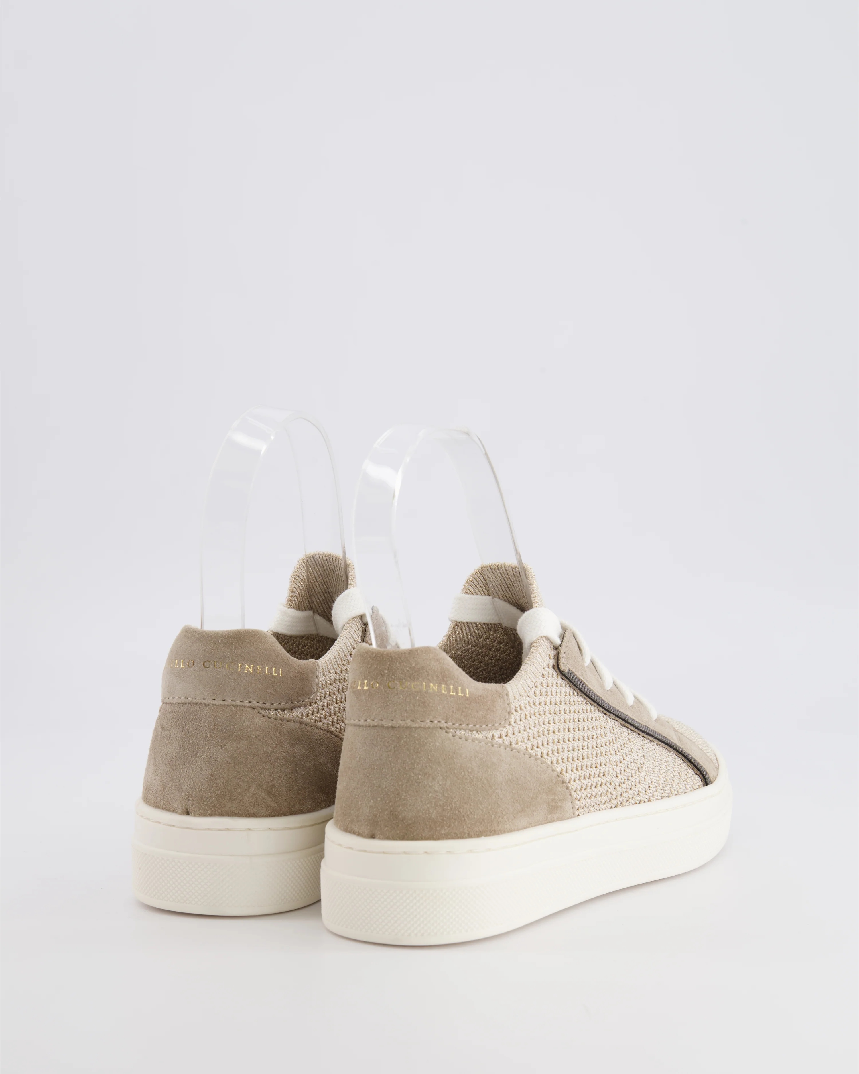 Brunello Cucinelli Kids Gold and Taupe Suede Trainers Size 33 RRP £380 - Image 3