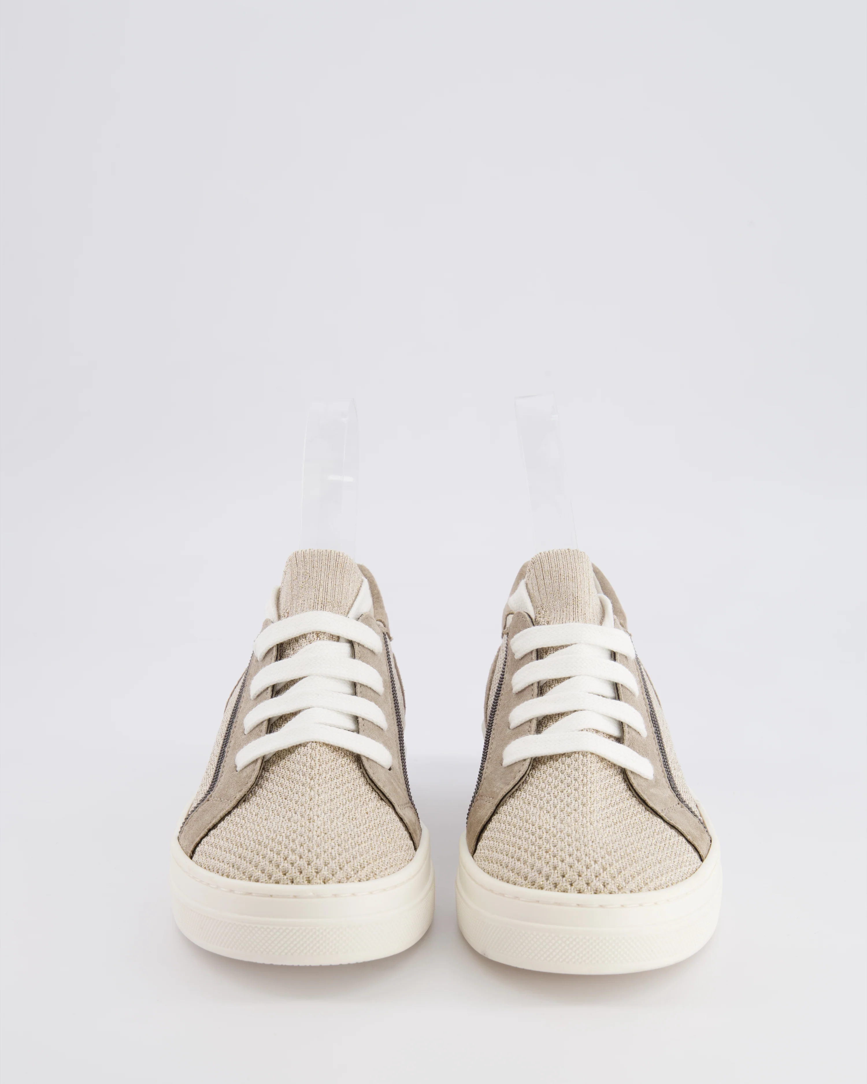Brunello Cucinelli Kids Gold and Taupe Suede Trainers Size 33 RRP £380 - Image 4