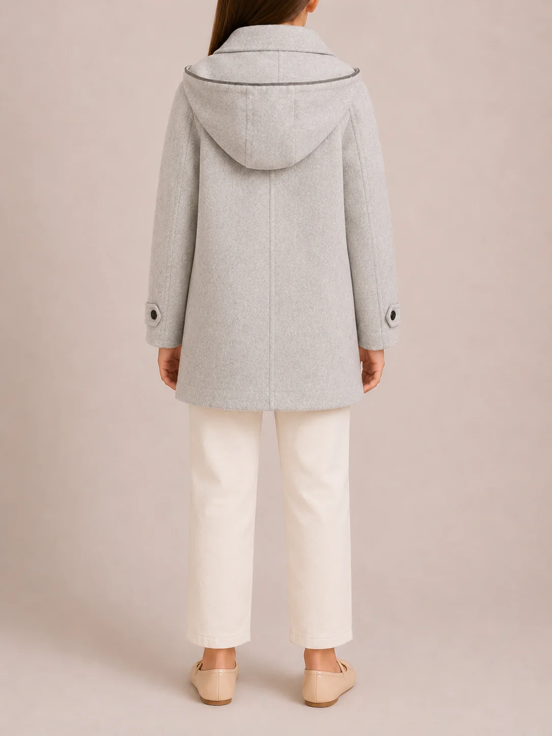 Brunello Cucinelli Kids Light Grey Cashmere Coat with Hood and Buttons Size 8 years RRP £1,500&nbsp; - Image 2