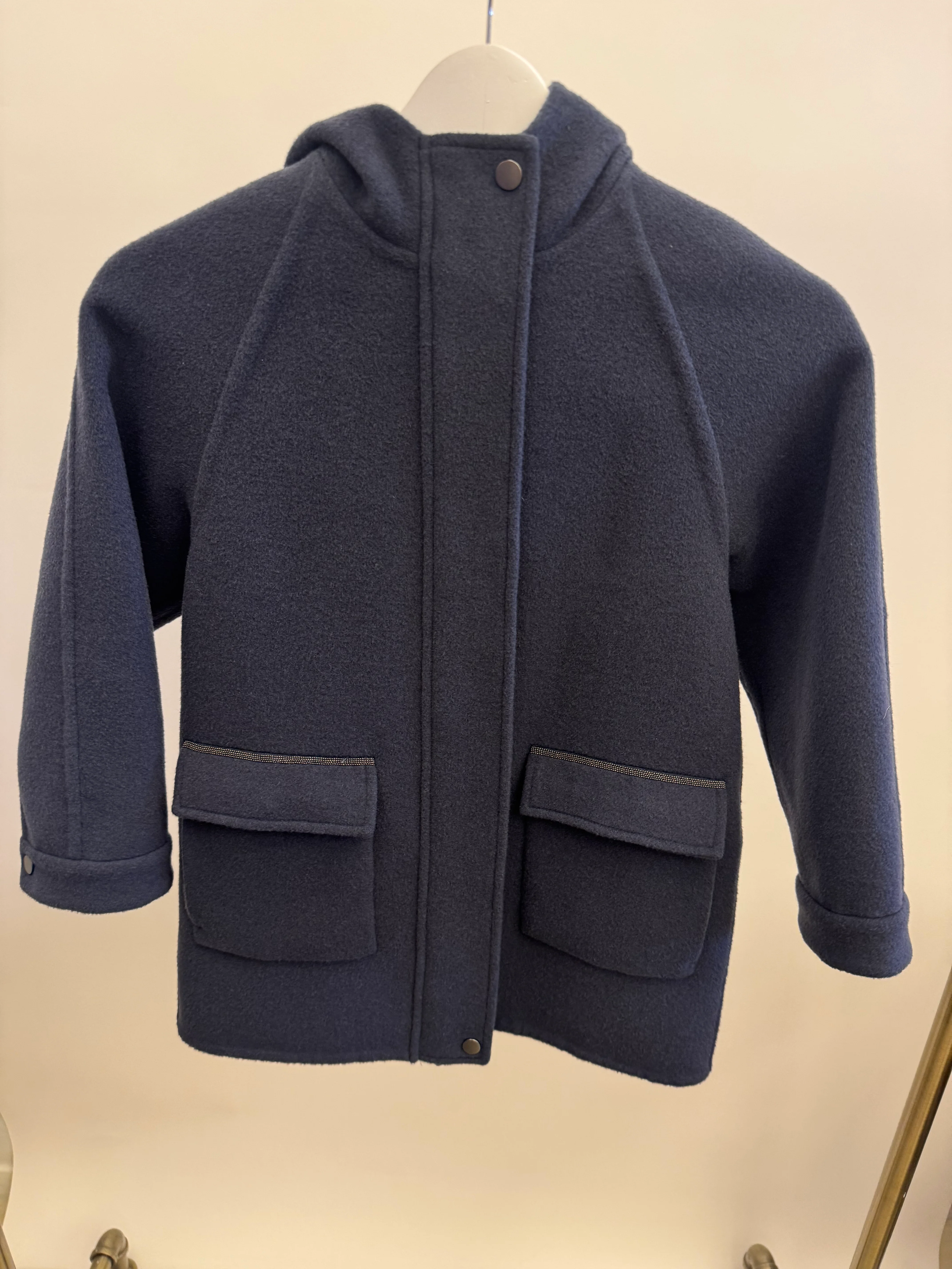 Brunello Cucinelli Kids Navy Cashmere Coat with Hood and Pocket Details Size 8 years RRP £1,500&nbsp; - Image 3