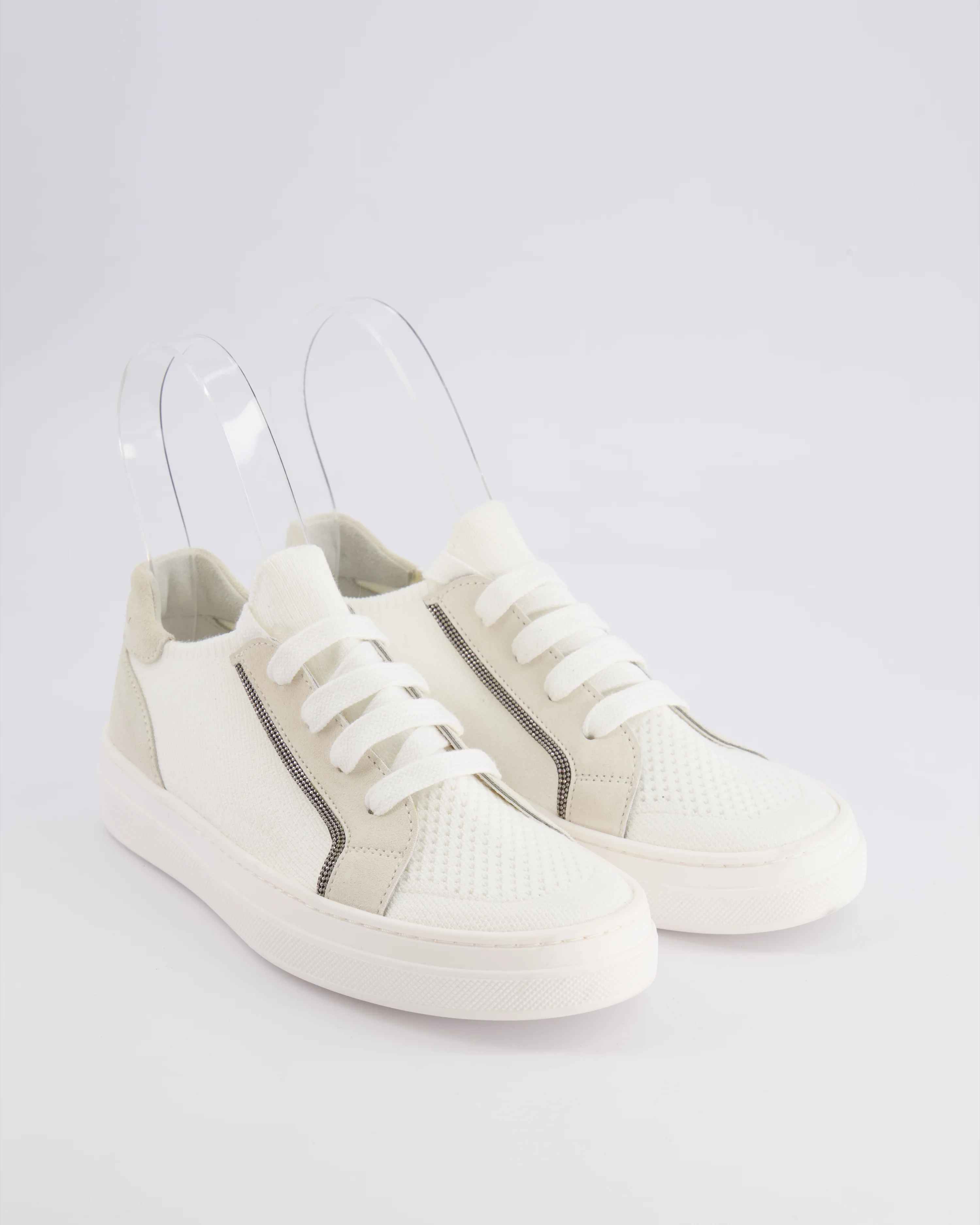 Brunello Cucinelli Kids White and Beige Suede Trainers Size 33 RRP £380 - Image 2