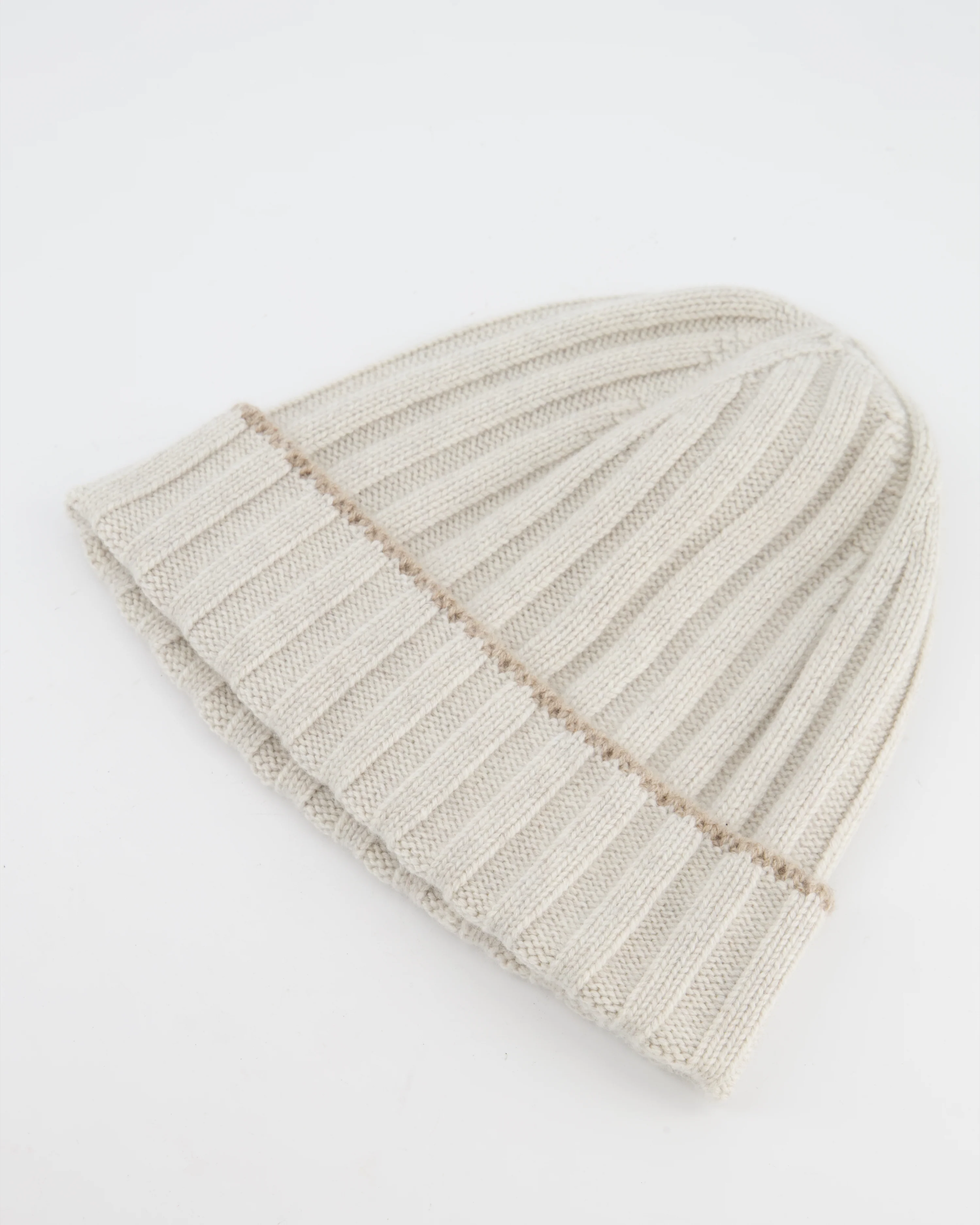 Brunello Cucinelli Taupe Ribbed Cashmere Beanie Hat Size M - Image 2