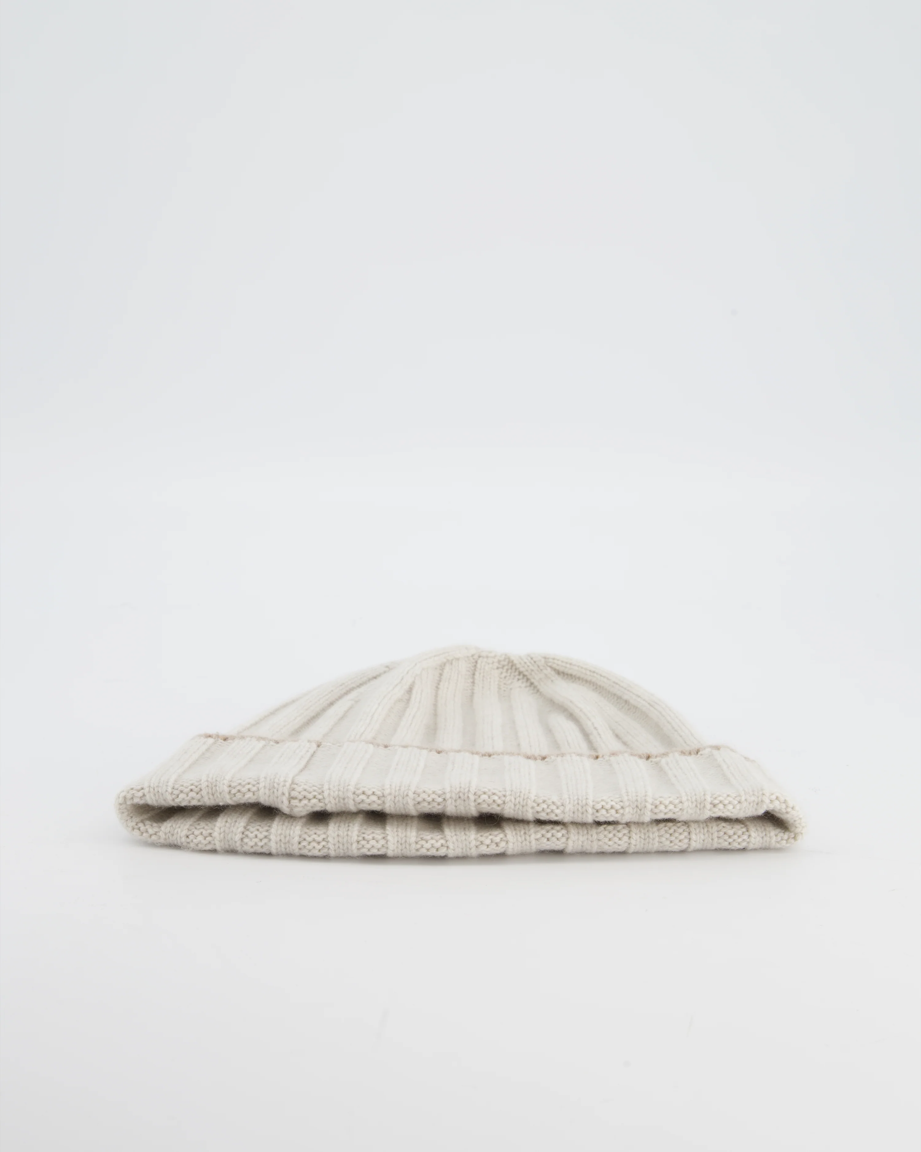 Brunello Cucinelli Taupe Ribbed Cashmere Beanie Hat Size M - Image 3