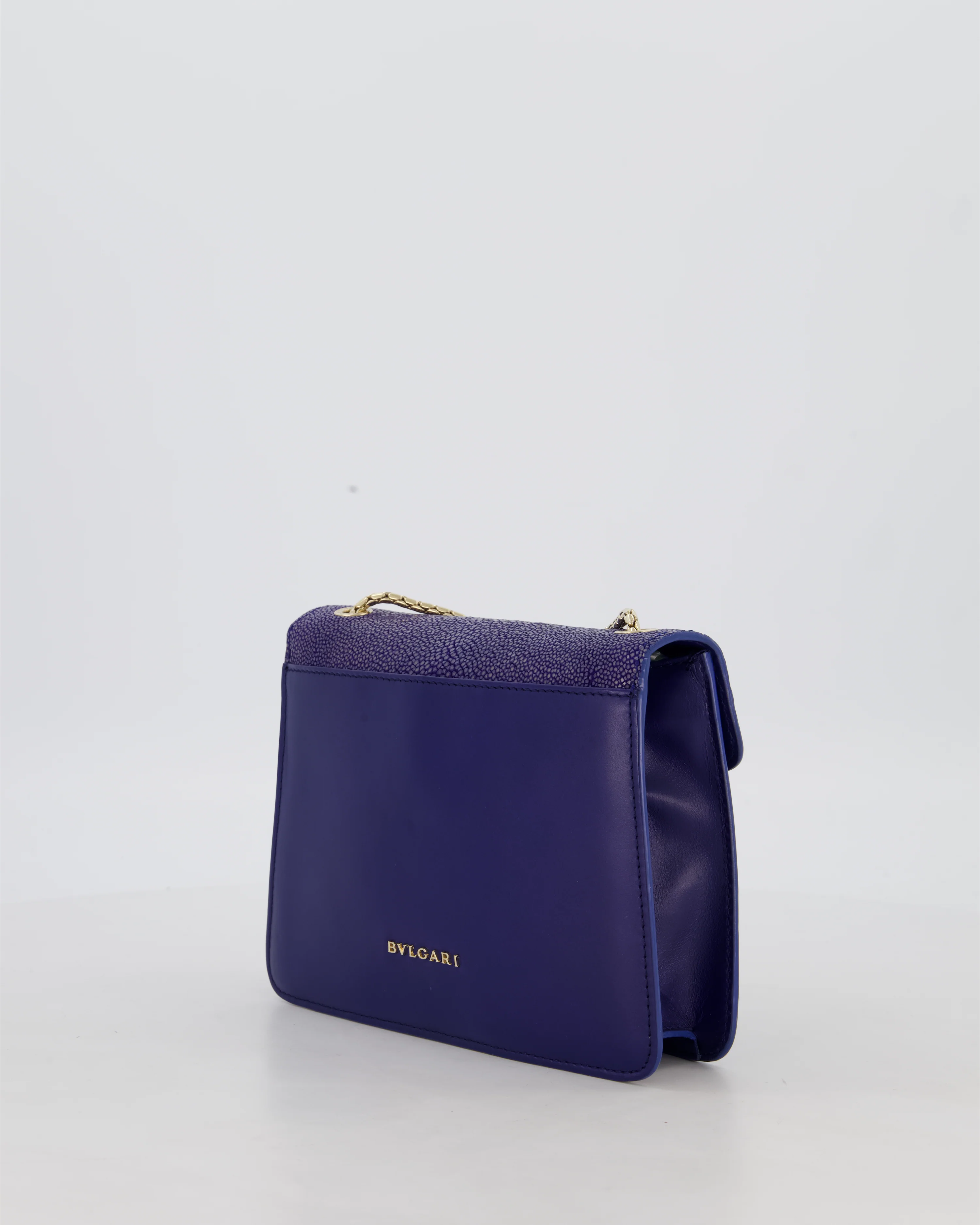 Bvlgari Blue Small Serpenti Forever Square Shoulder Bag In Calfskin Leather & Stingray with Champagne Gold Hardware - Image 5