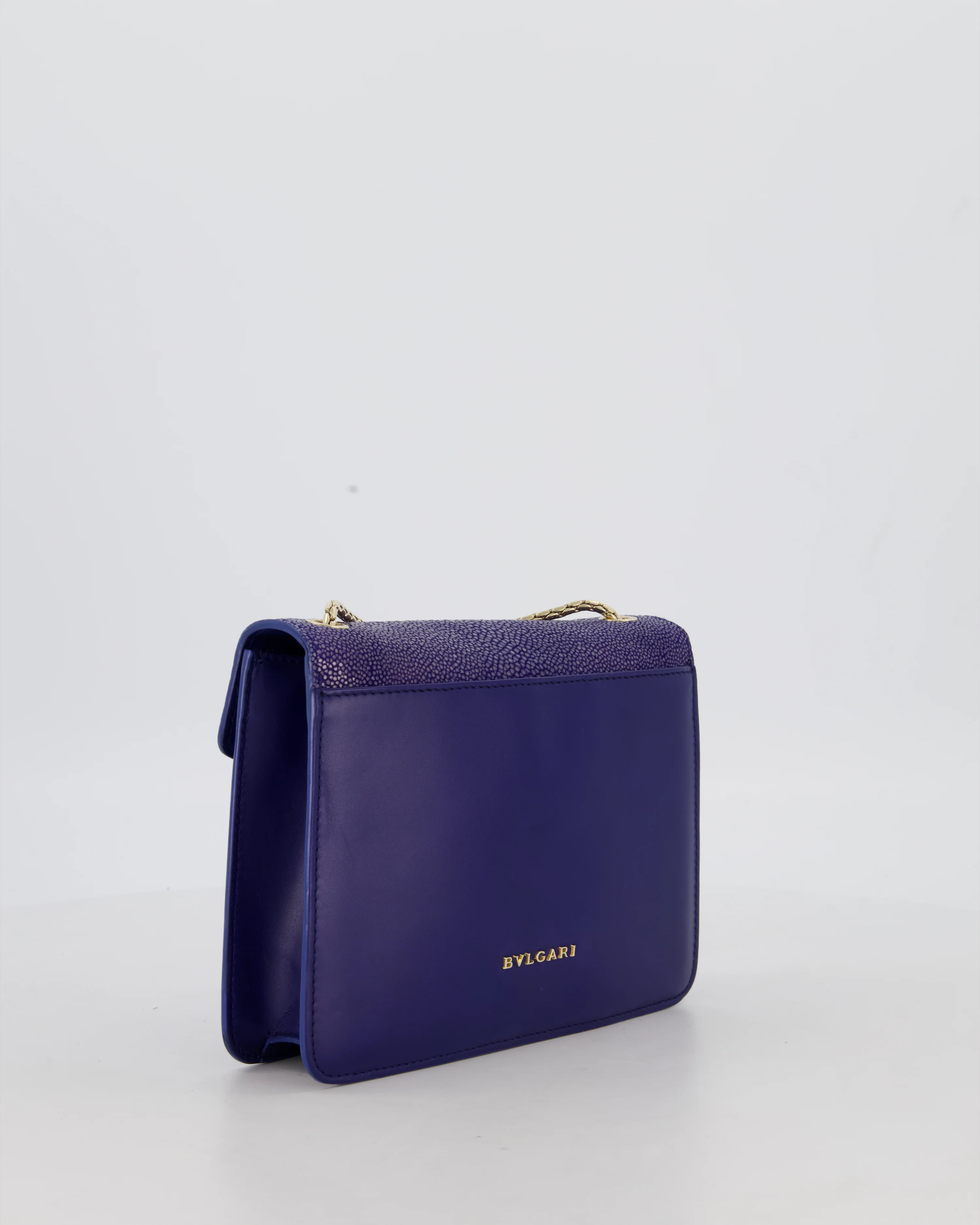 Bvlgari Blue Small Serpenti Forever Square Shoulder Bag In Calfskin Leather & Stingray with Champagne Gold Hardware - Image 7