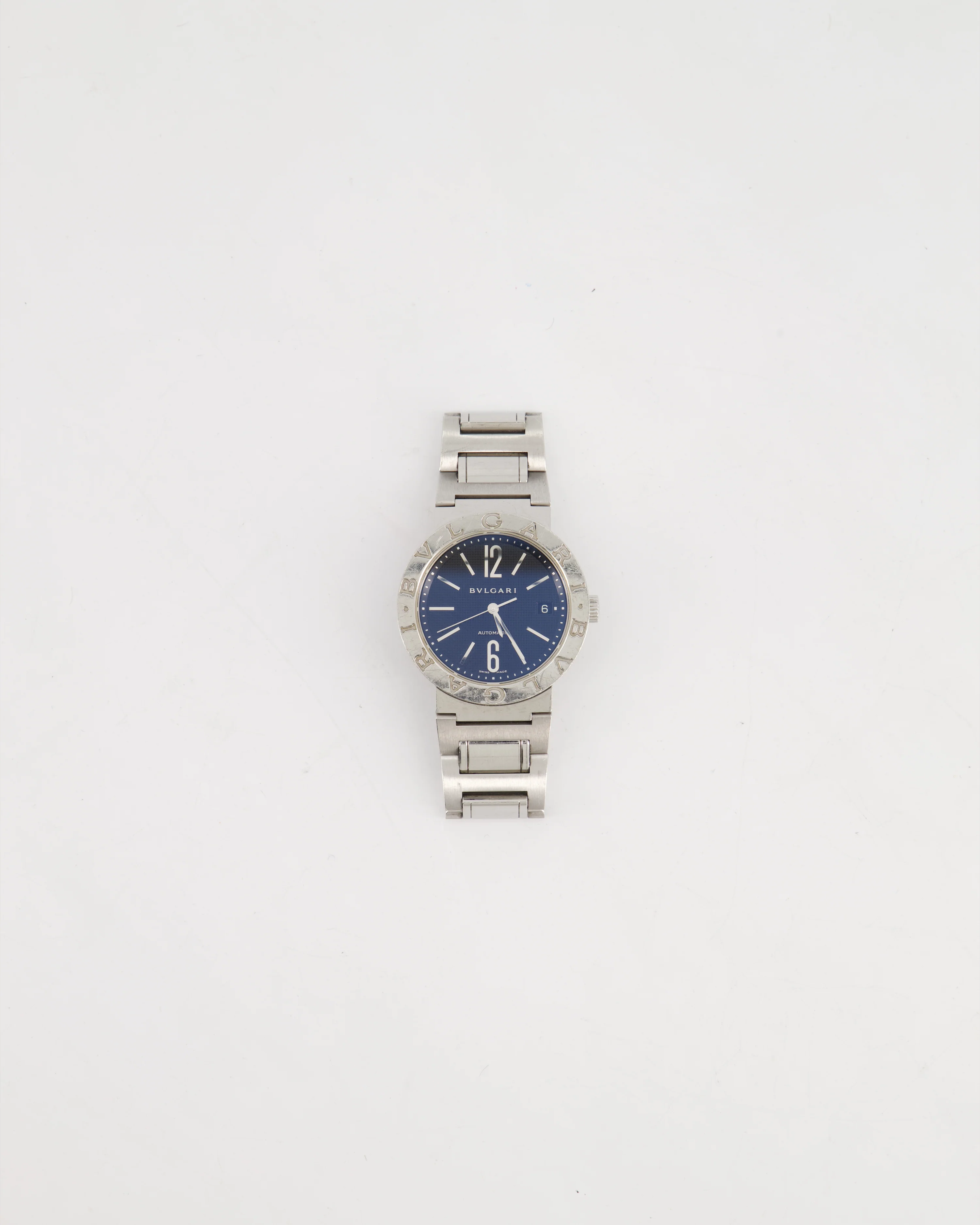 Bulgari Stainless Steel BB 38 SS Automatic Watch With Black Face