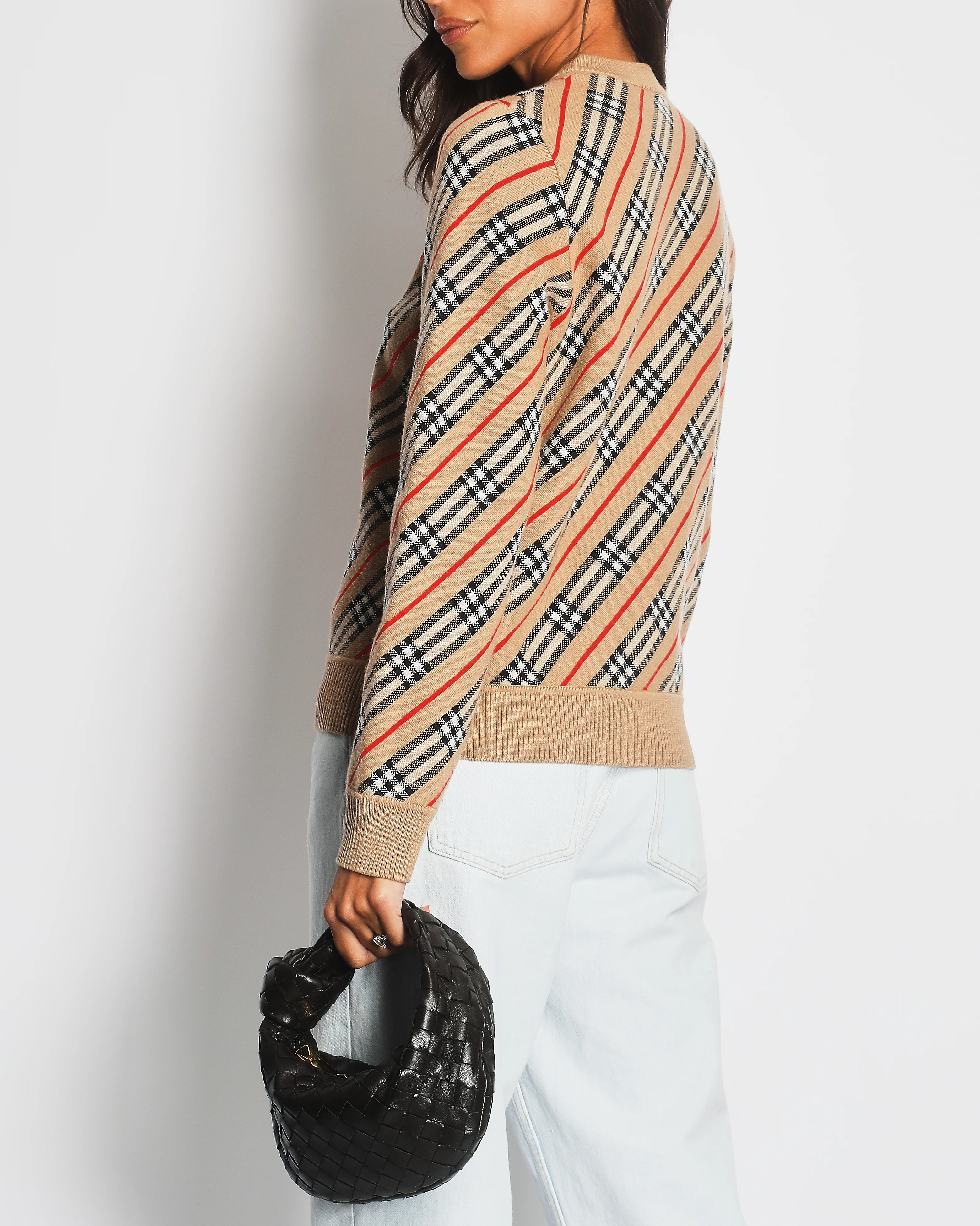 Burberry Camel Merino Wool Jumper with Black & Red Chequered Print Size XS (UK 6) - Image 2