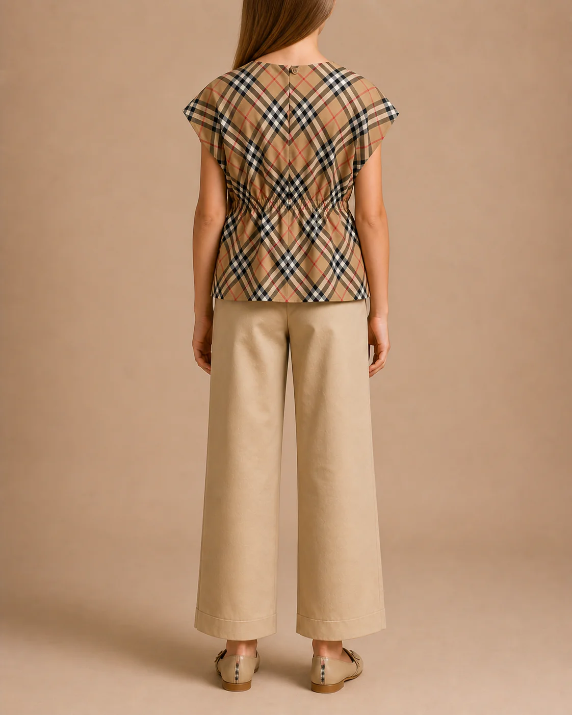 Burberry Kids Beige Checkered Sleeveless Waisted Top Size 10 years - Image 2