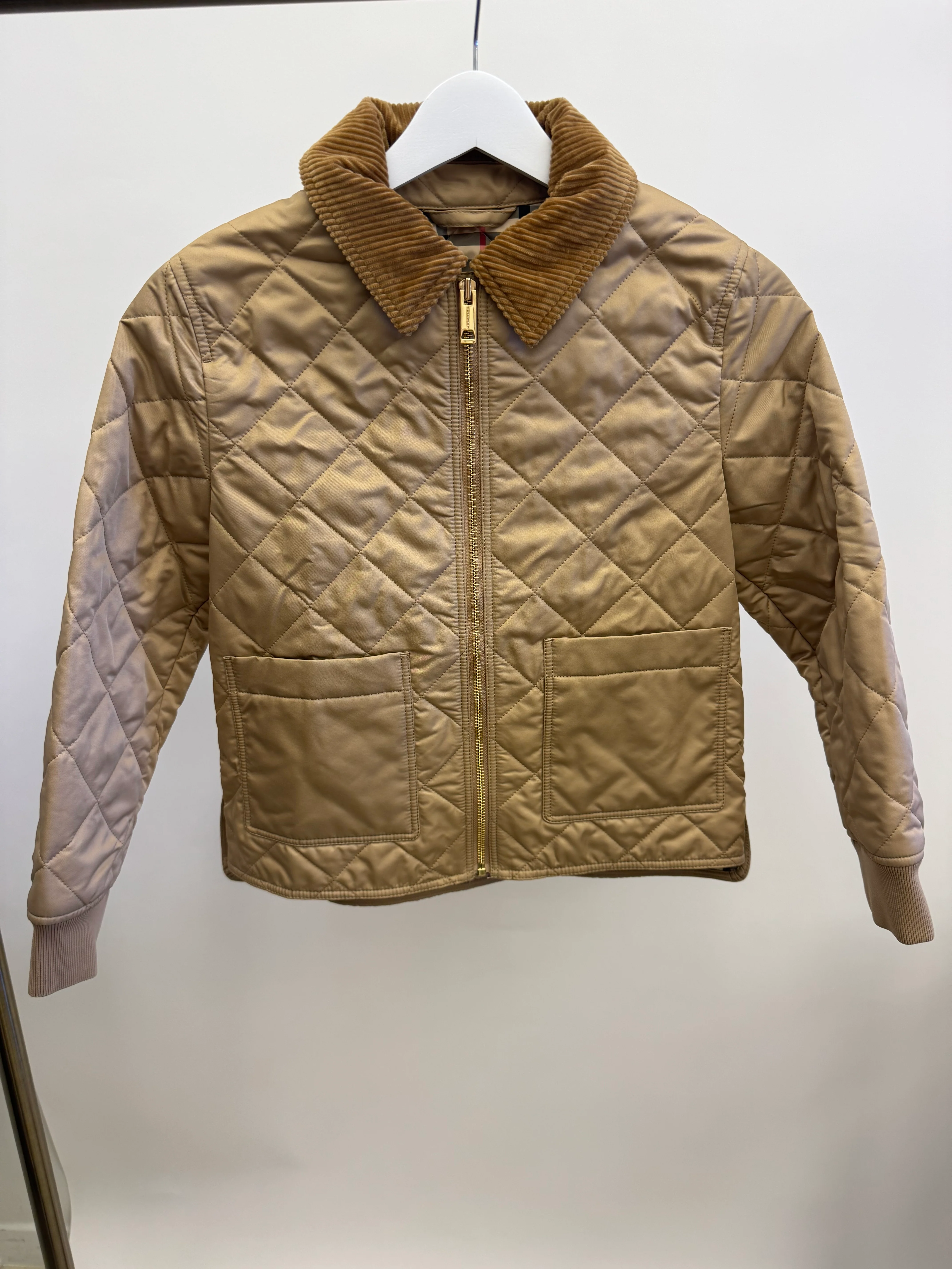 Burberry Kids Beige Matelasse Barn Jacket with Velours Cotele Collar Size 8 years RRP £420 - Image 3