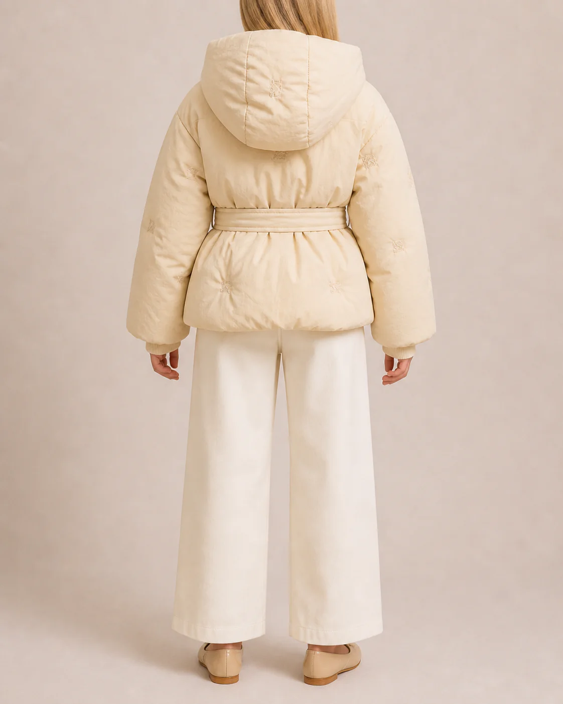 Burberry Kids Cream Puffer Jacket with Embroidered Logos and Belt Size 8 years RRP £650 - Image 3