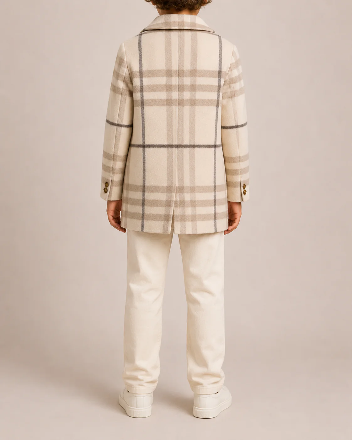 Burberry Kids Cream Wool Checked Coat with Buttons Size 8 years RRP £500 - Image 2