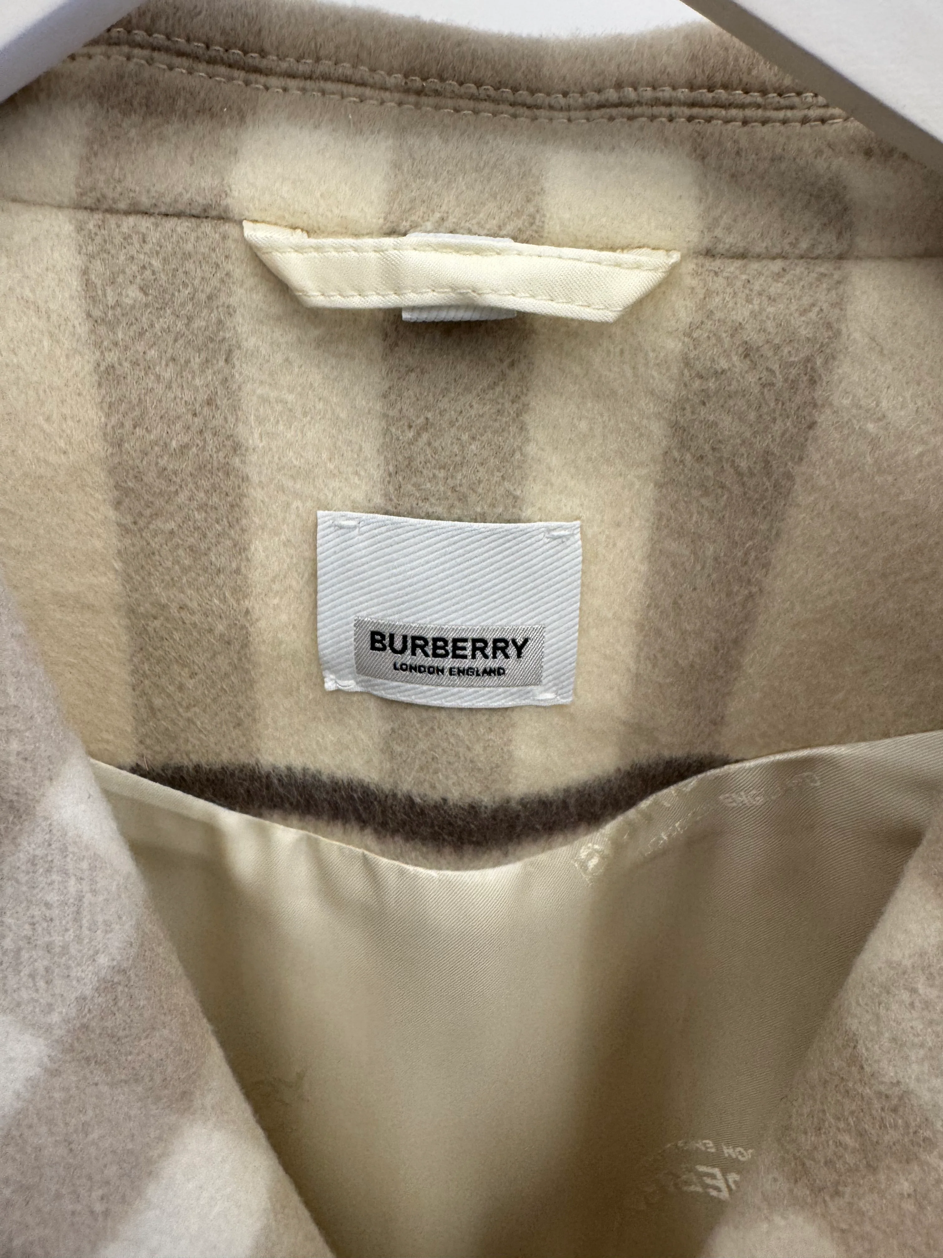 Burberry Kids Cream Wool Checked Coat with Buttons Size 8 years RRP £500 - Image 3