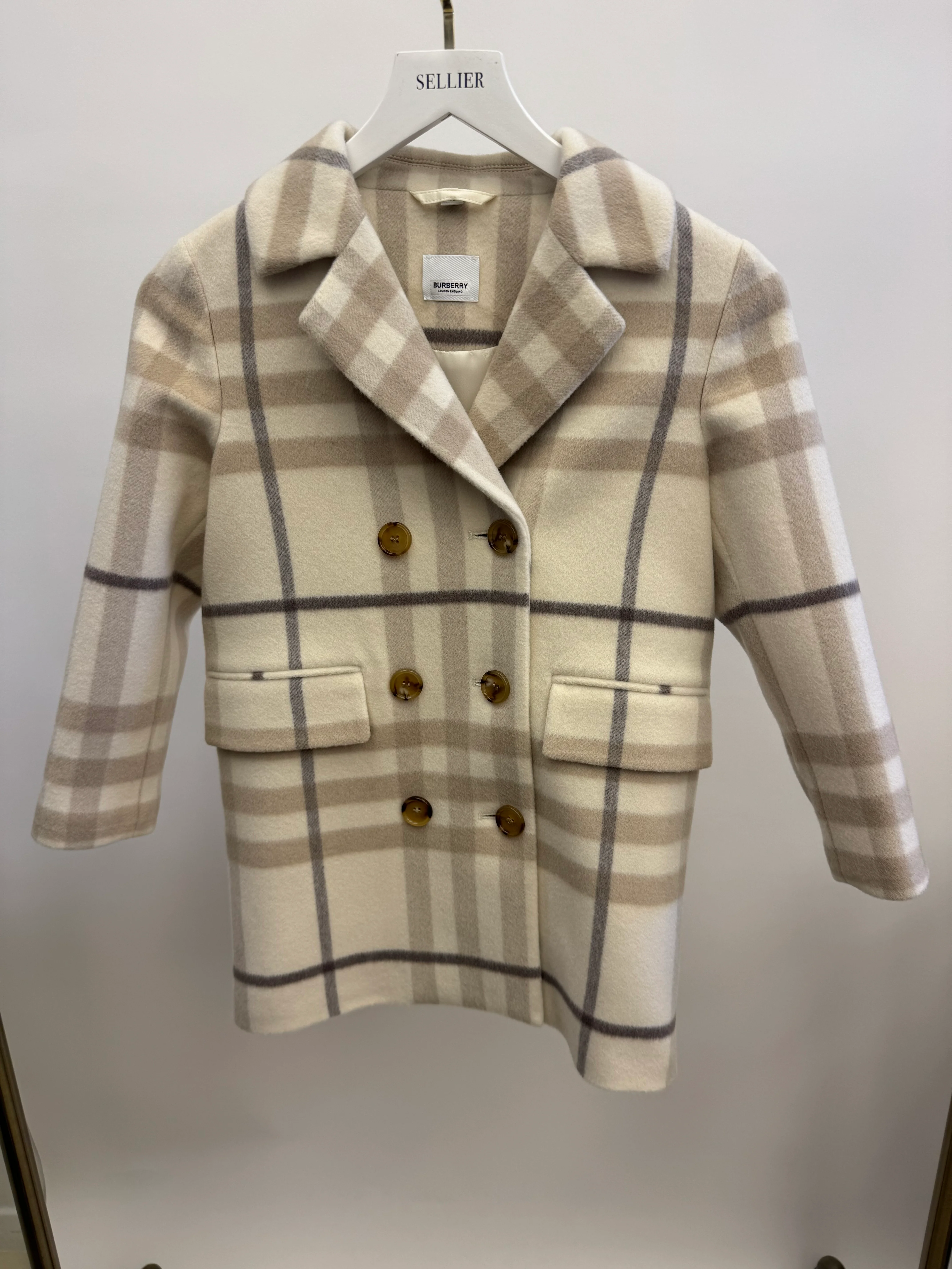 Burberry Kids Cream Wool Checked Coat with Buttons Size 8 years RRP £500 - Image 4