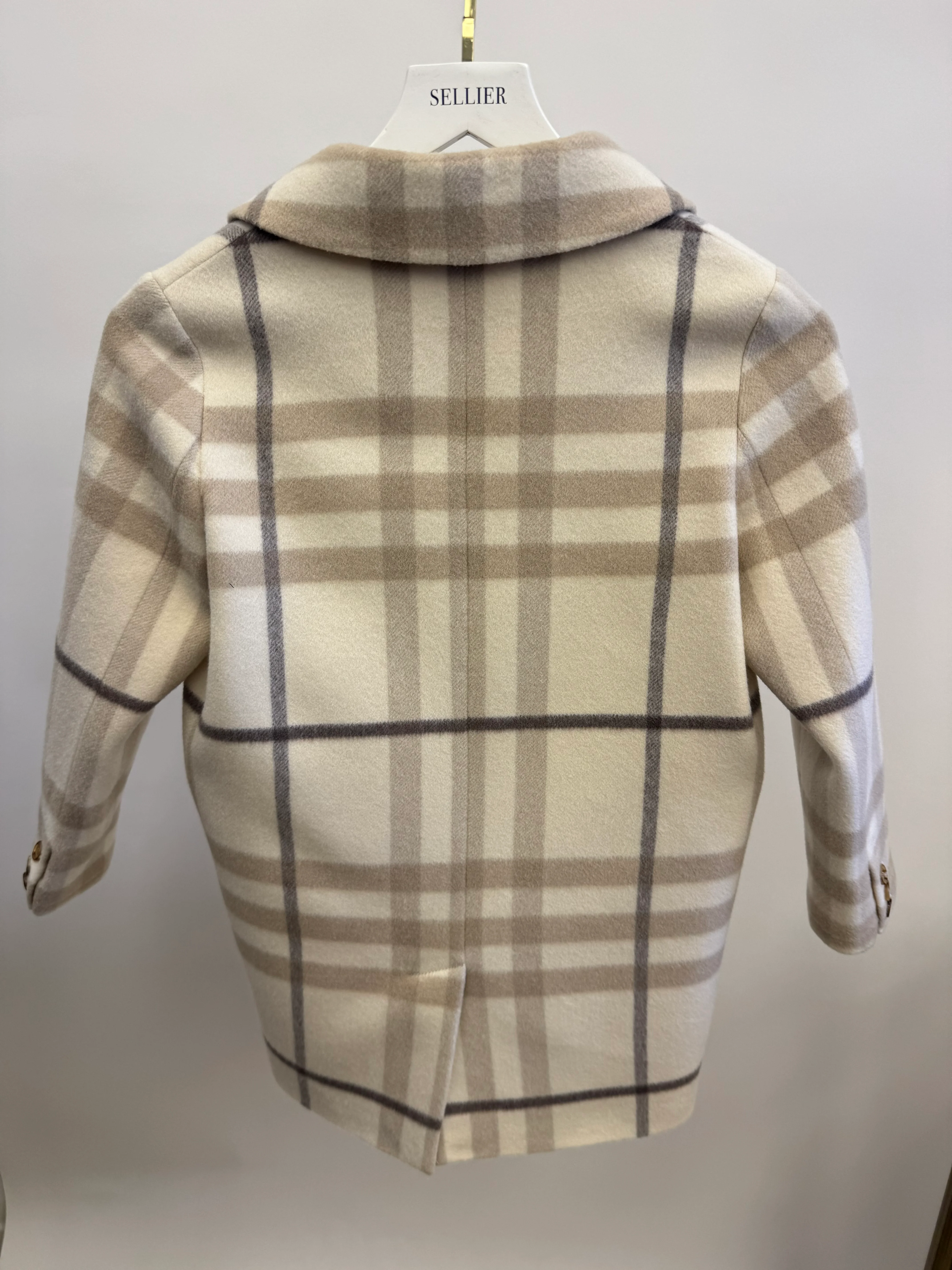 Burberry Kids Cream Wool Checked Coat with Buttons Size 8 years RRP £500 - Image 5