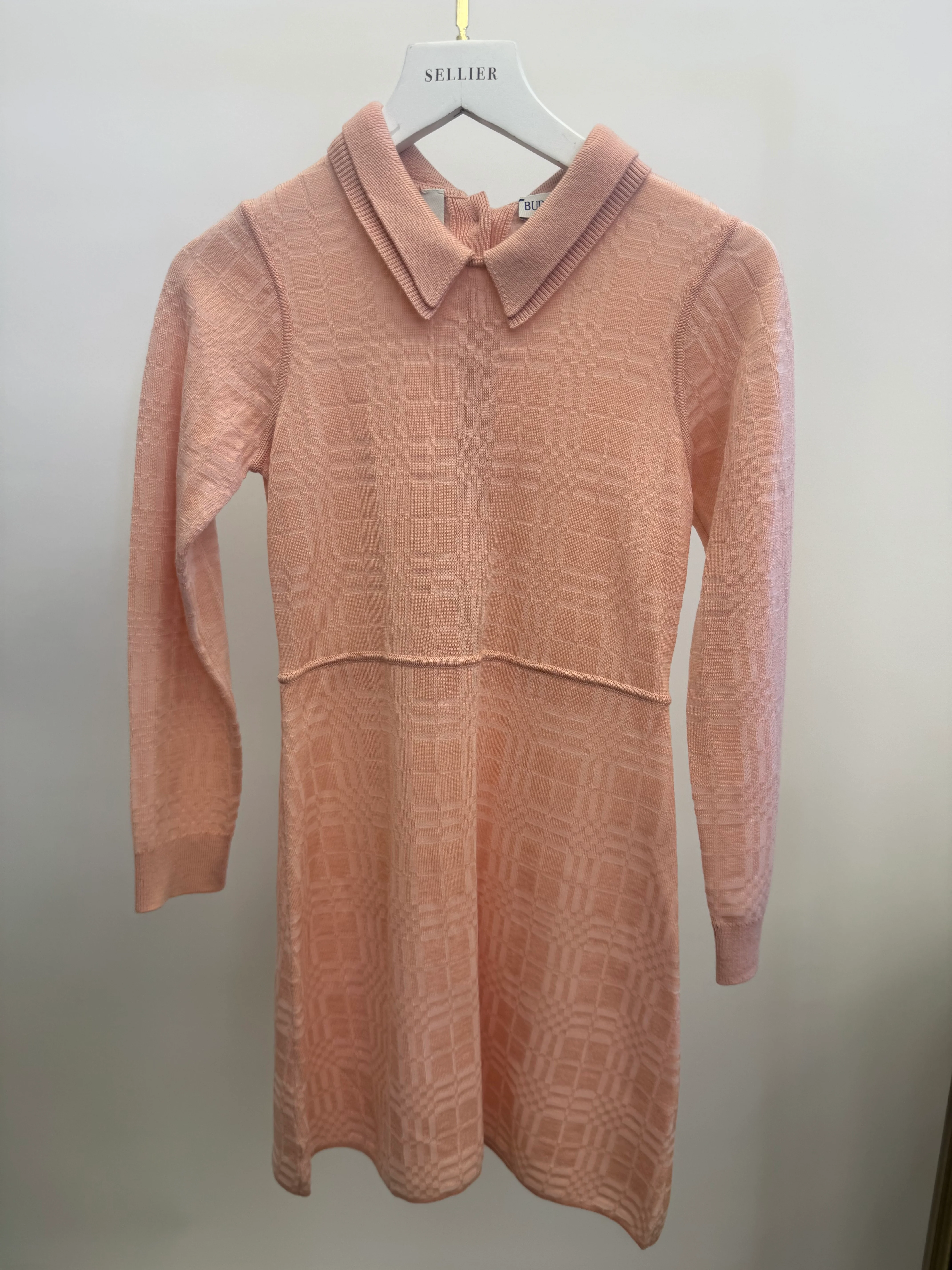 Burberry Kids Pink Checked Print Long-Sleeve Dress with Collar Detail Size 8 years - Image 3
