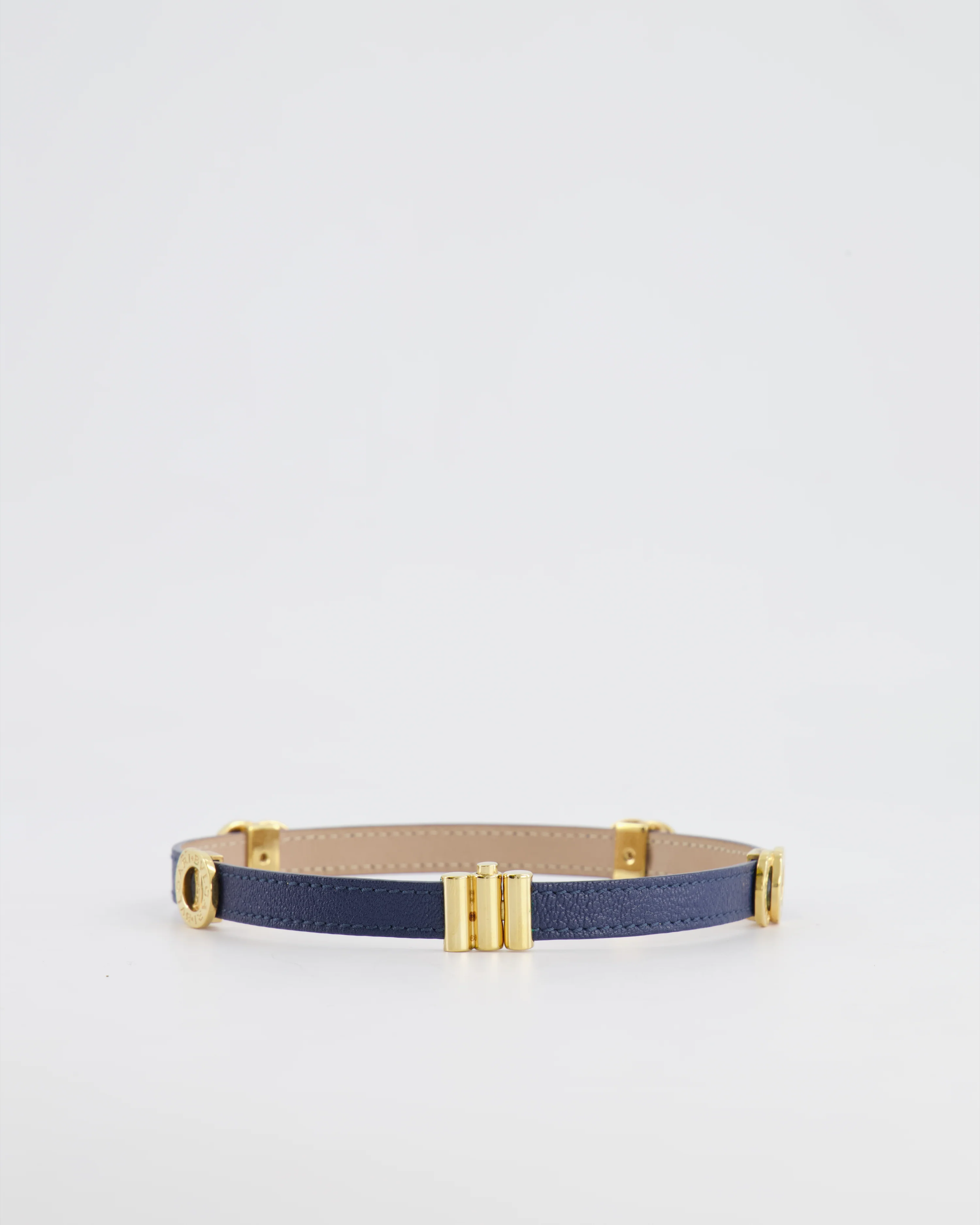Bvlgari Navy Leather Choker Necklace with Gold Interlocker Logo Detail - Image 3