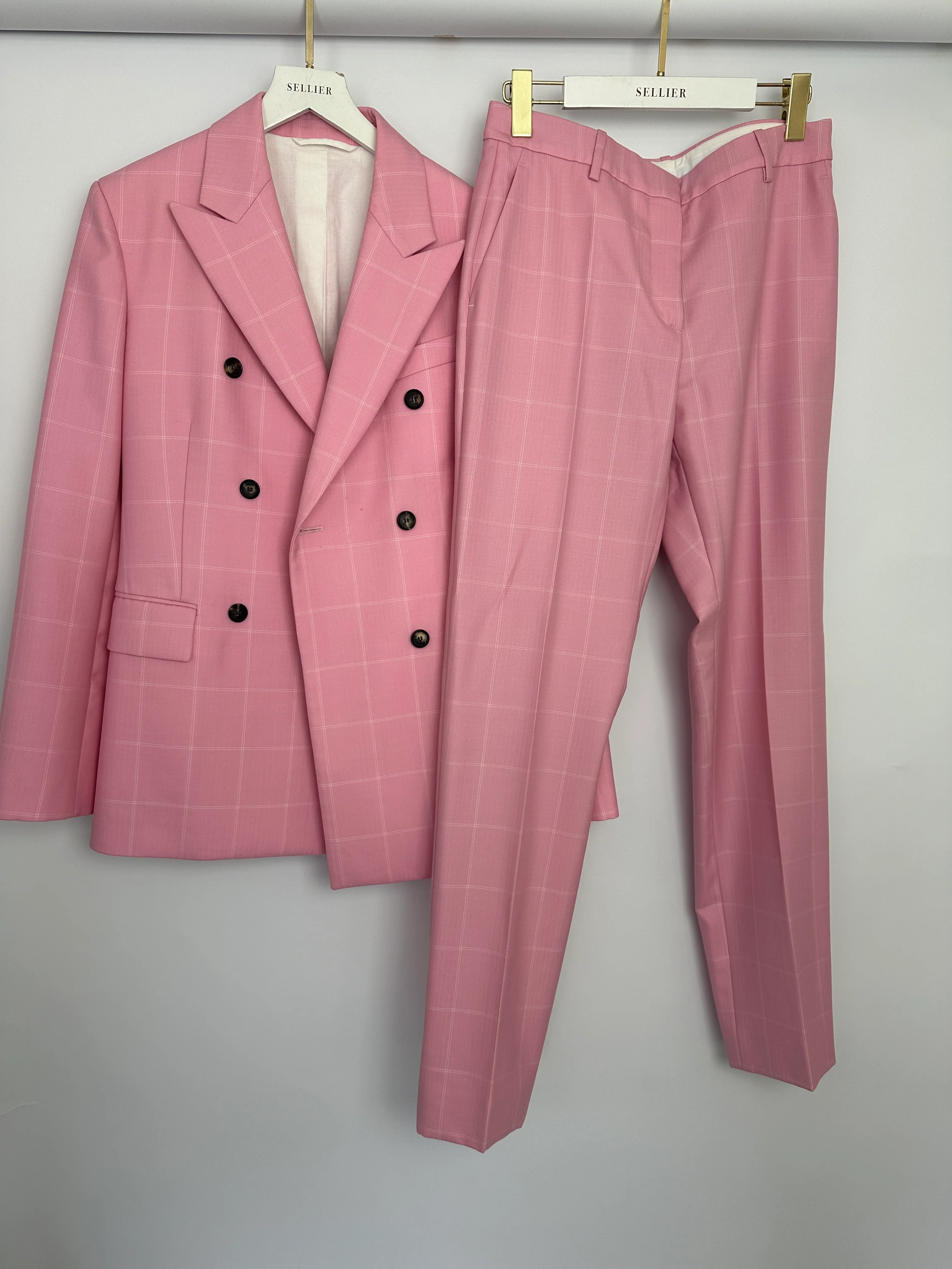 Calvin Klein Candy Pink Check Suit Jacket and Straight Let Trousers Set Size FR 38 (UK 10) - Image 12