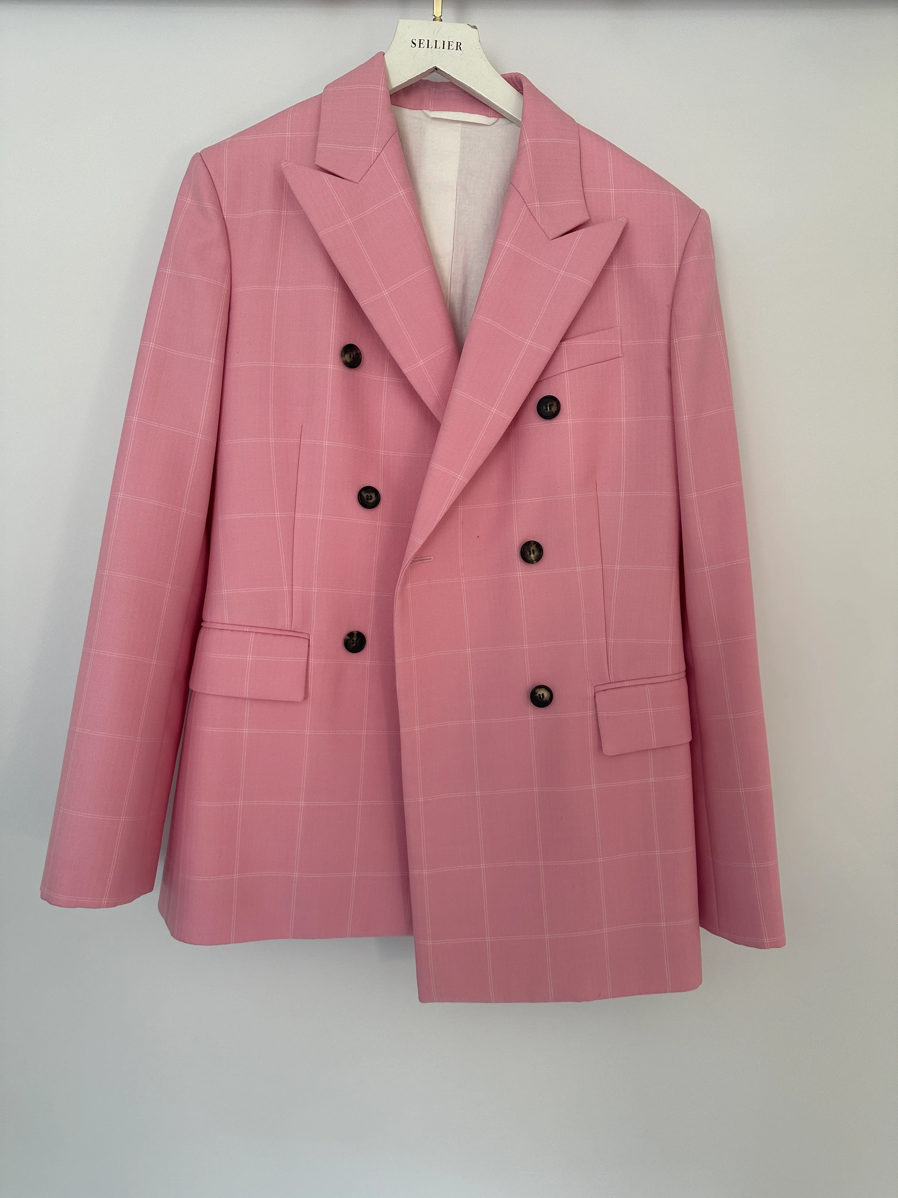 Calvin Klein Candy Pink Check Suit Jacket and Straight Let Trousers Set Size FR 38 (UK 10) - Image 13