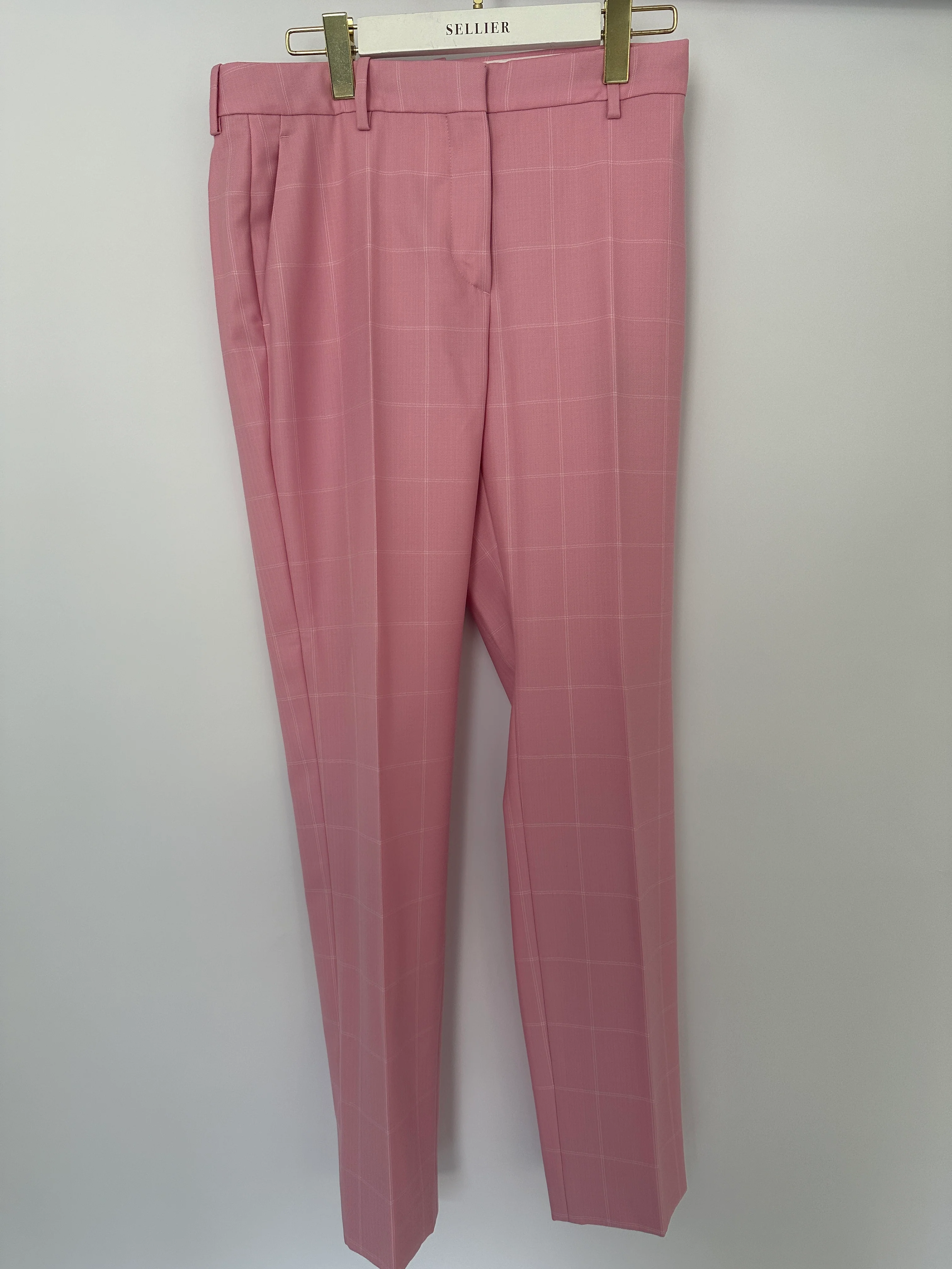 Calvin Klein Candy Pink Check Suit Jacket and Straight Let Trousers Set Size FR 38 (UK 10) - Image 19