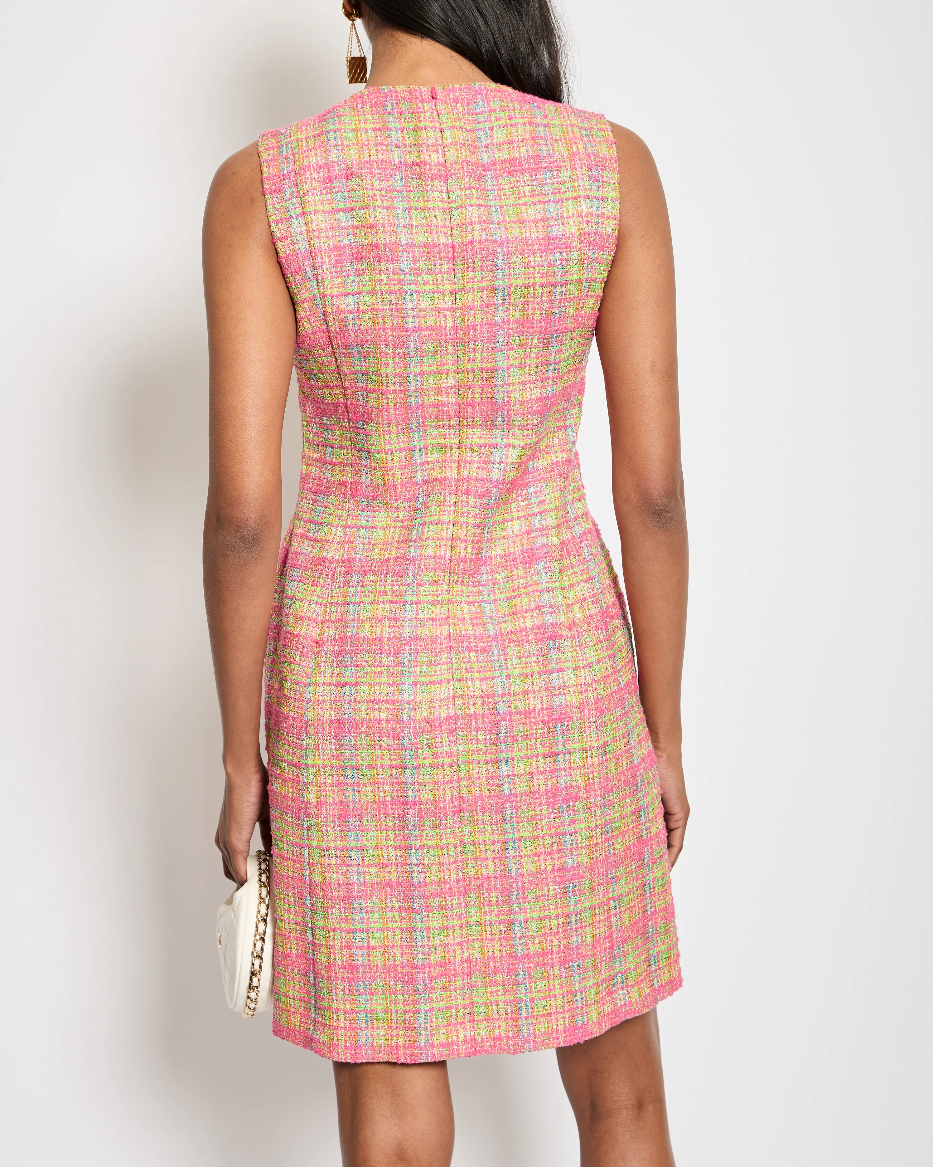 Carolina Herrera Pink & Multicolour Tweed Dress with Gold Buttons Size 0 (UK 4) RRP £1650 - Image 5