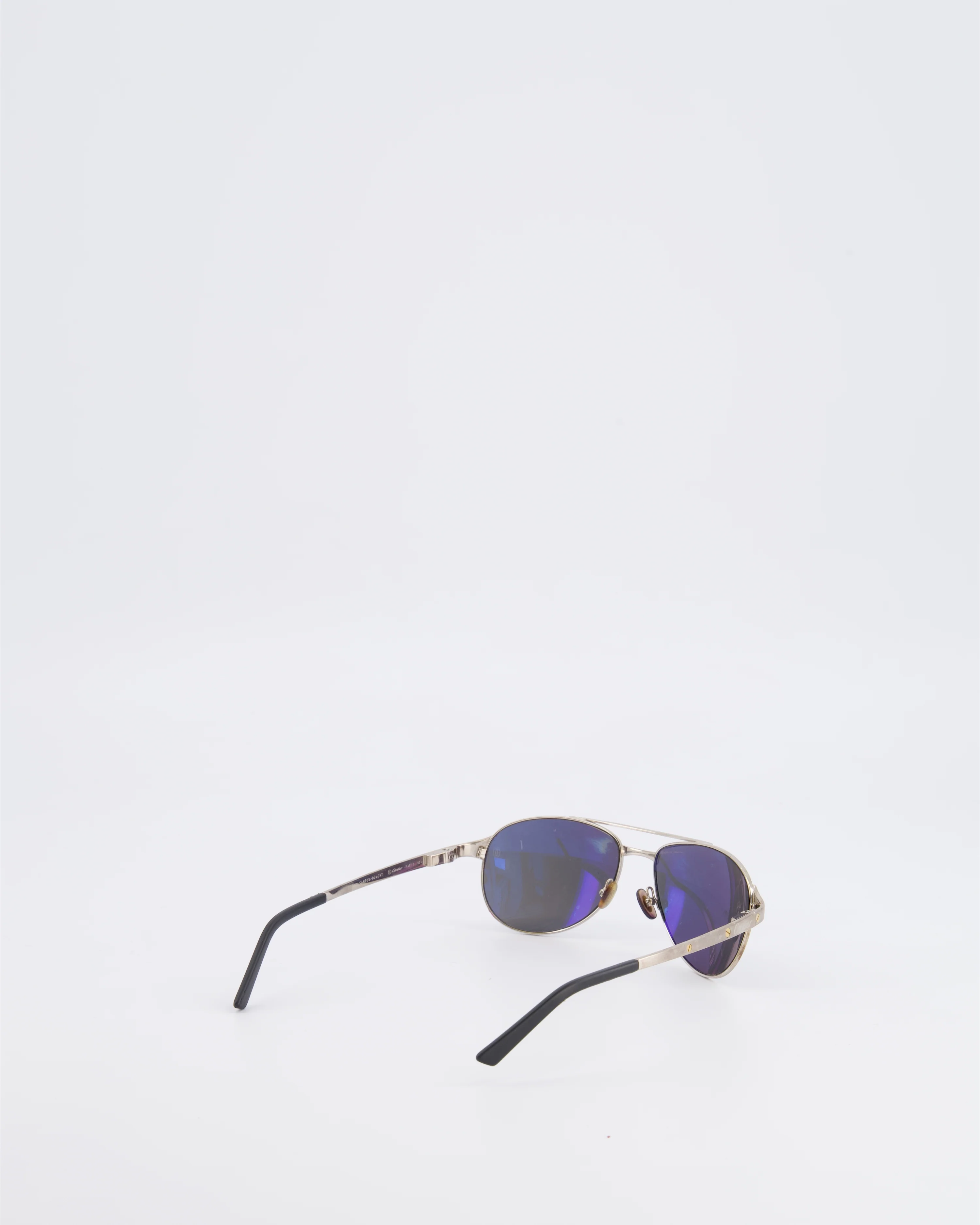 Cartier Brushed Silver Santos Aviator Sunglasses with Gold Screws and Silver Reflective Lenses - Image 4