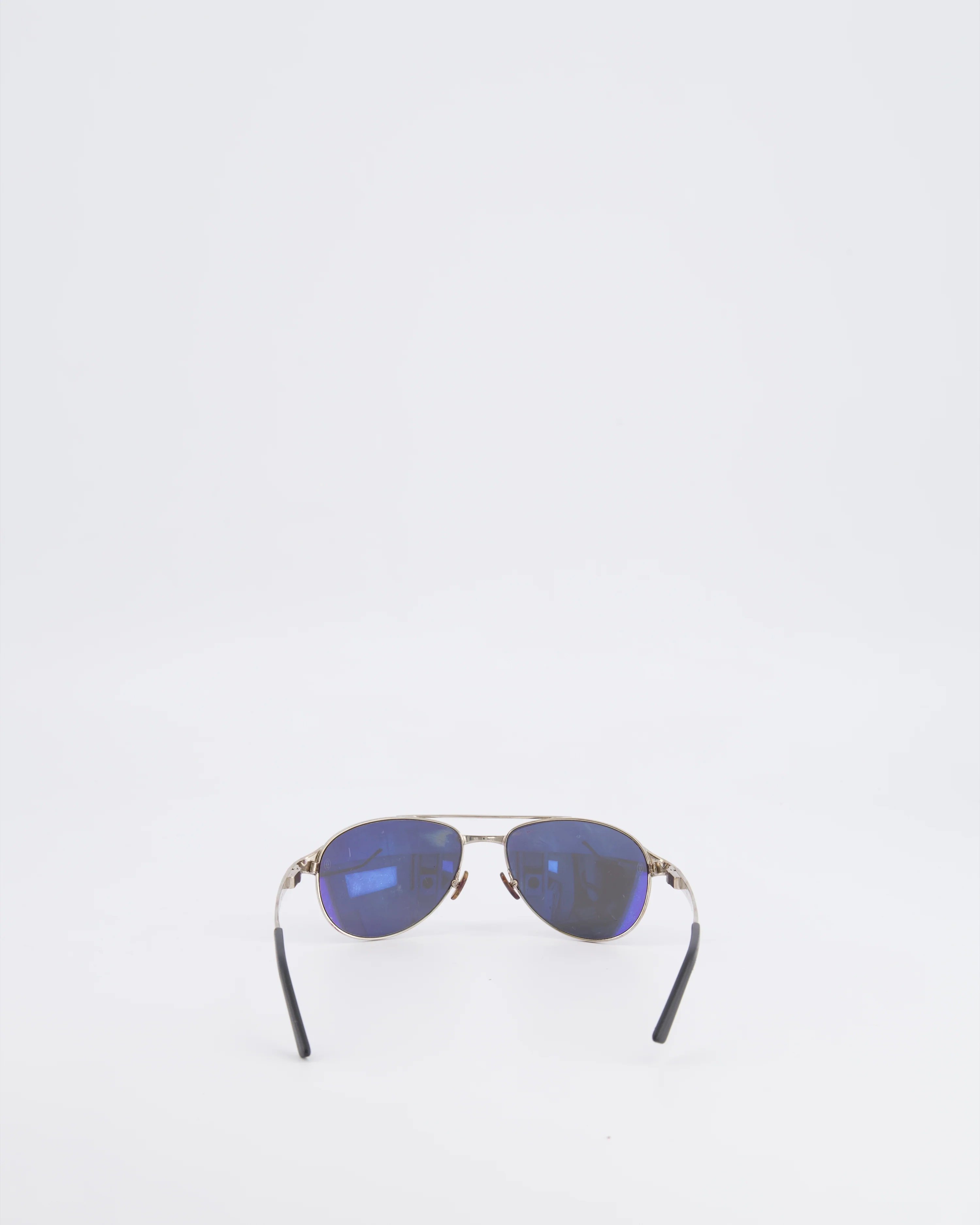 Cartier Brushed Silver Santos Aviator Sunglasses with Gold Screws and Silver Reflective Lenses - Image 6