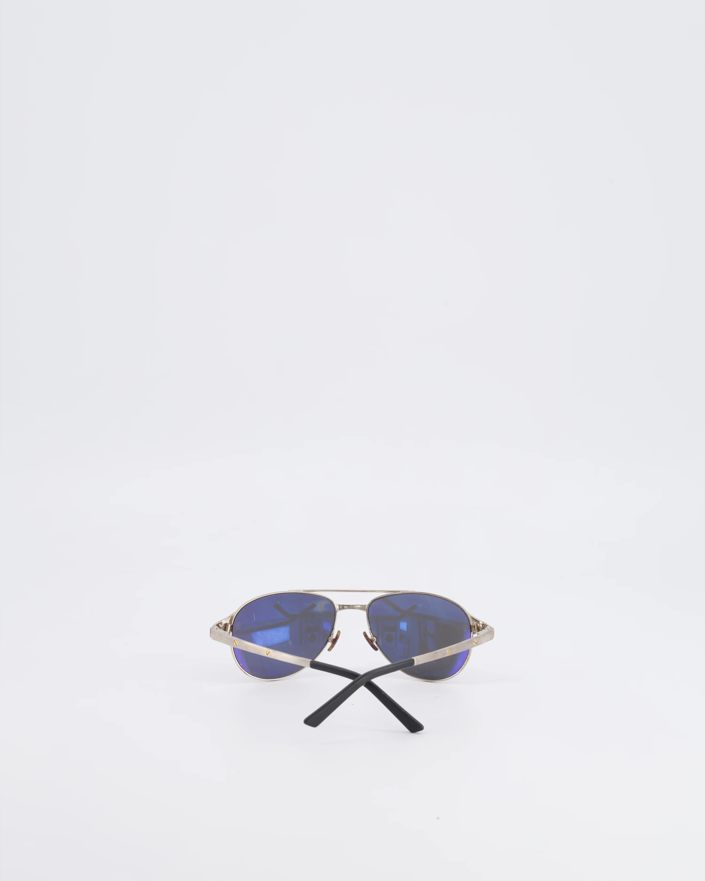 Cartier Brushed Silver Santos Aviator Sunglasses with Gold Screws and Silver Reflective Lenses - Image 7