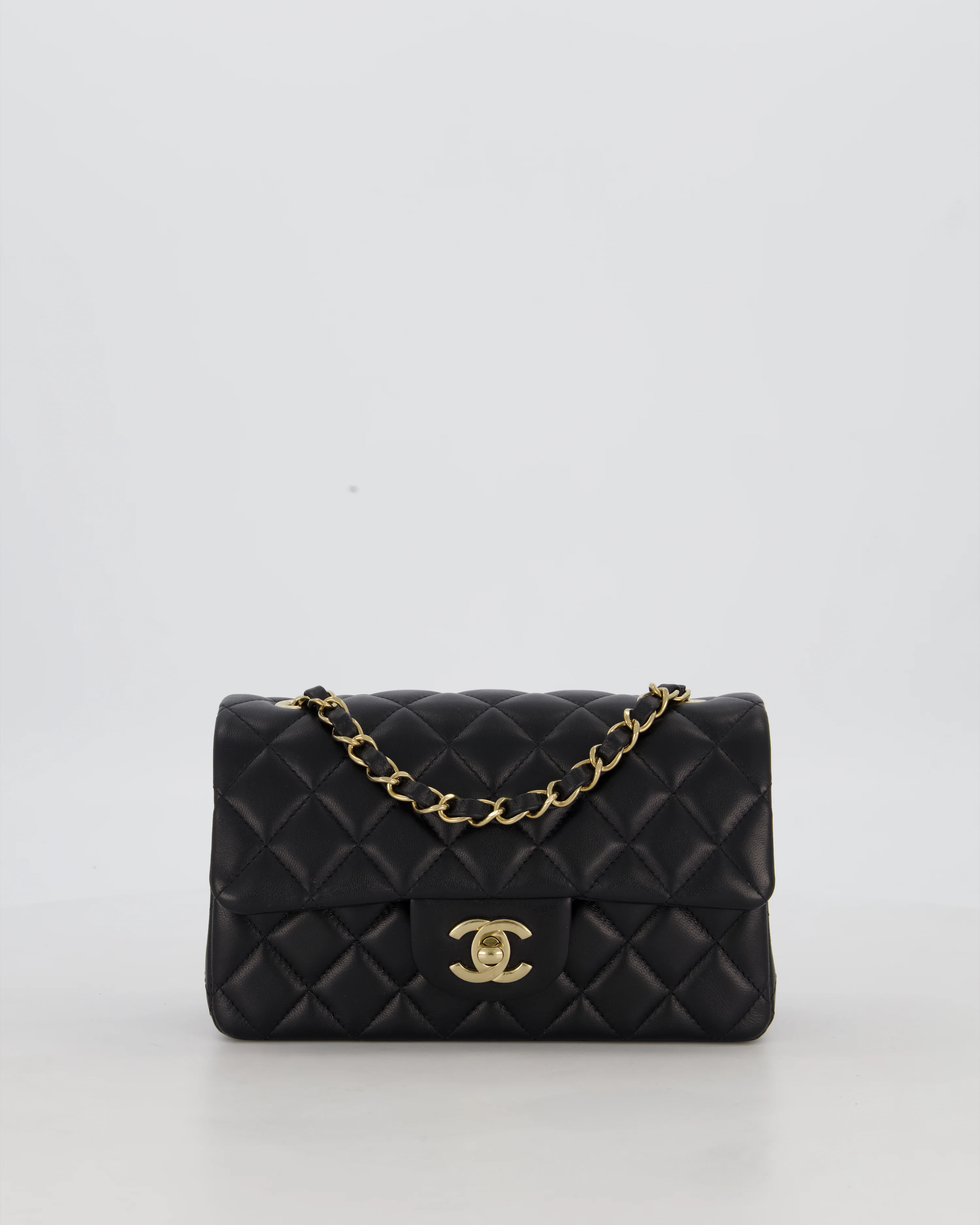 Chanel Black Mini Rectangular Flap Bag in Lambskin Leather with Gold Hardware