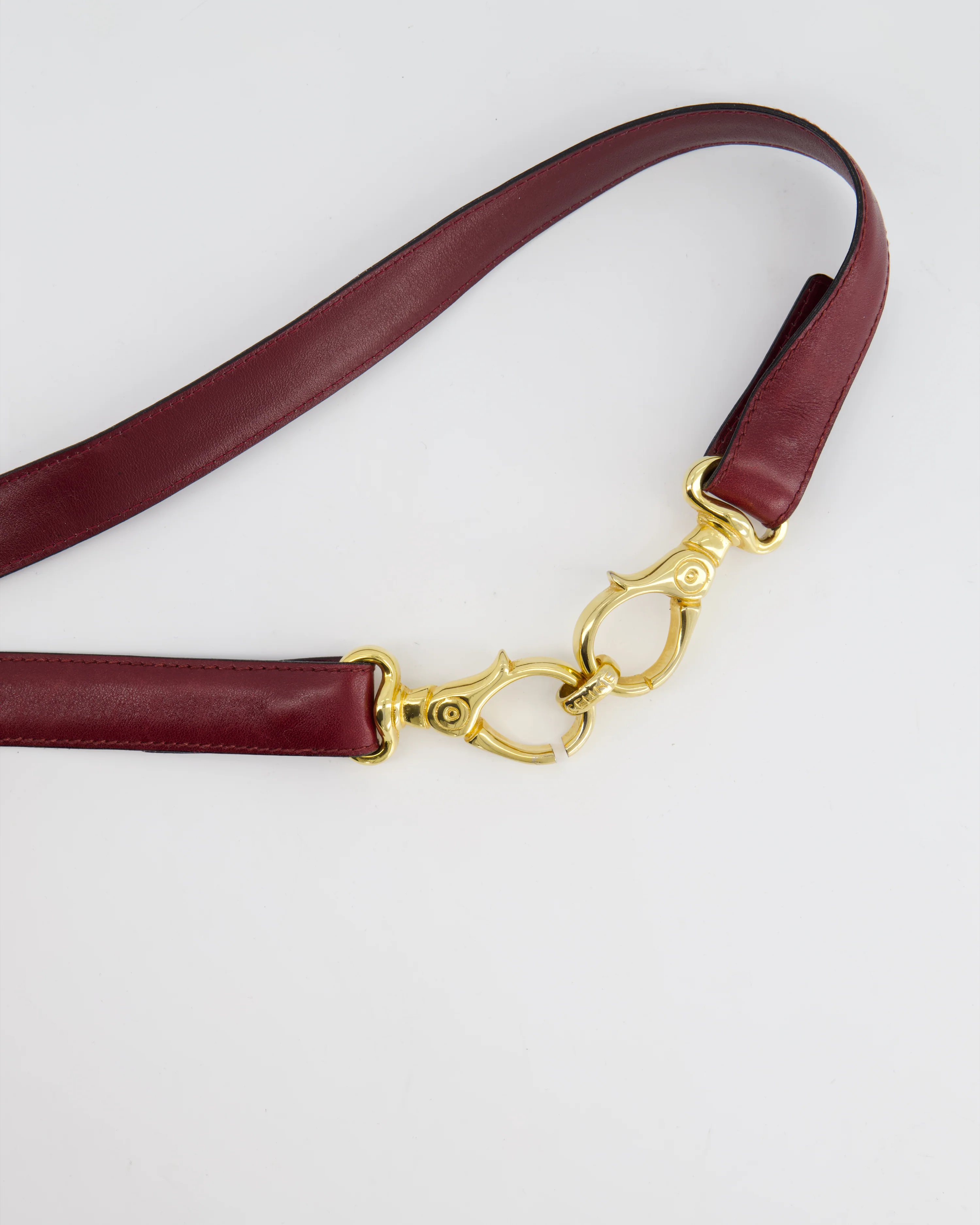 Celine 70cm Burgundy Vintage Belt with Gold Logo Clasp 70cm - Image 3