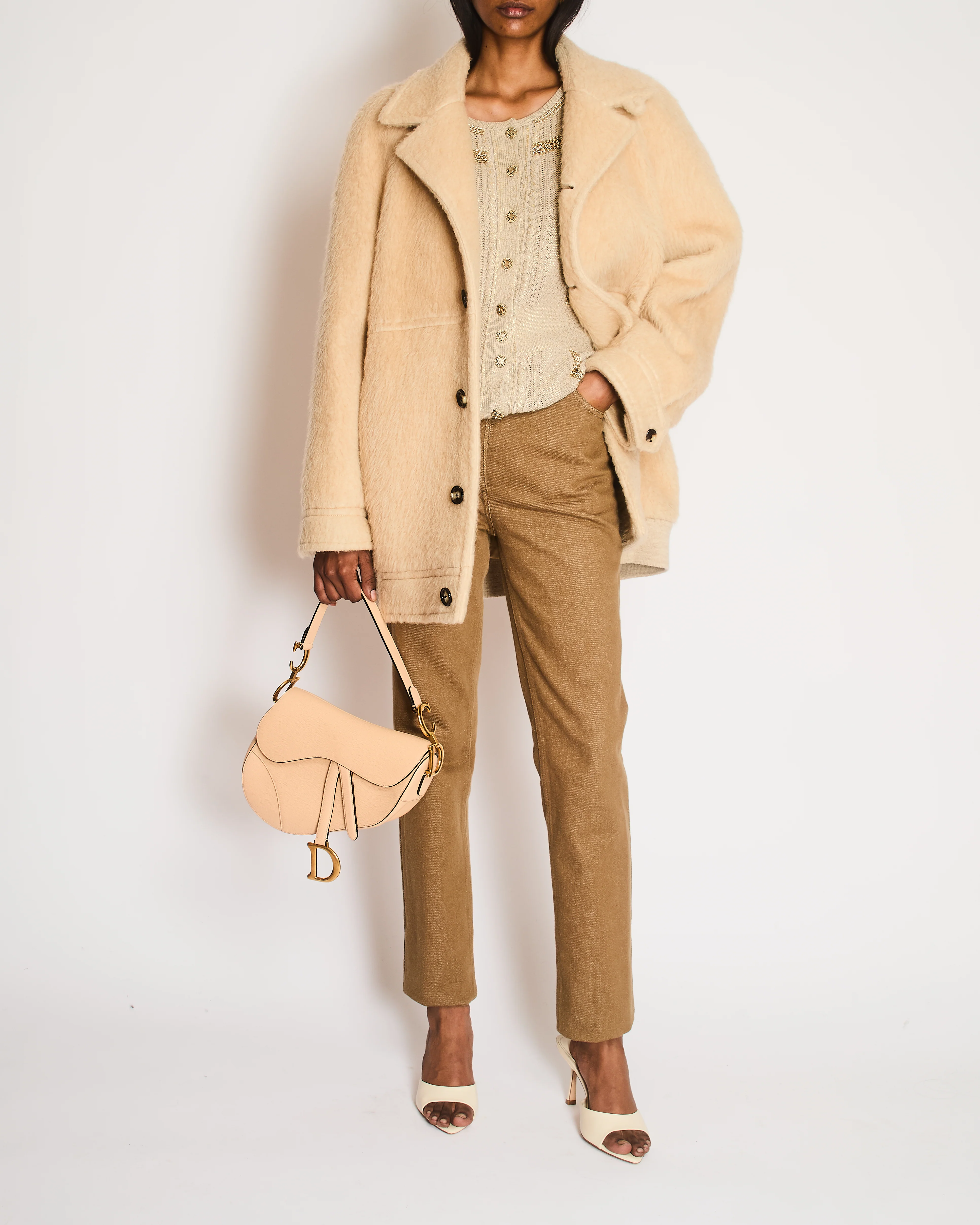 Celine Beige Camel Hair Single Breasted Coat Size FR 34 (UK 6)