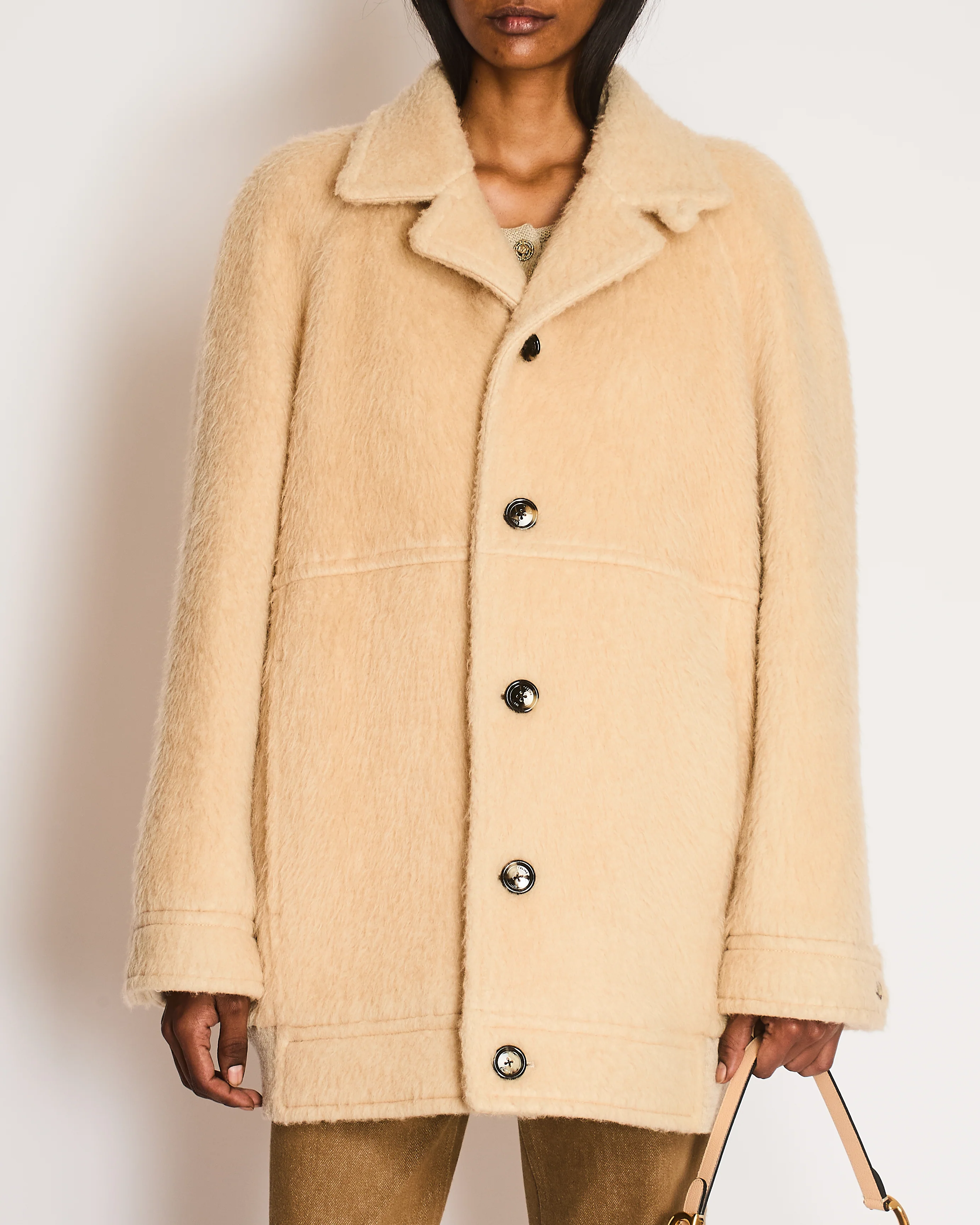 Celine Beige Camel Hair Single Breasted Coat Size FR 34 (UK 6) - Image 3