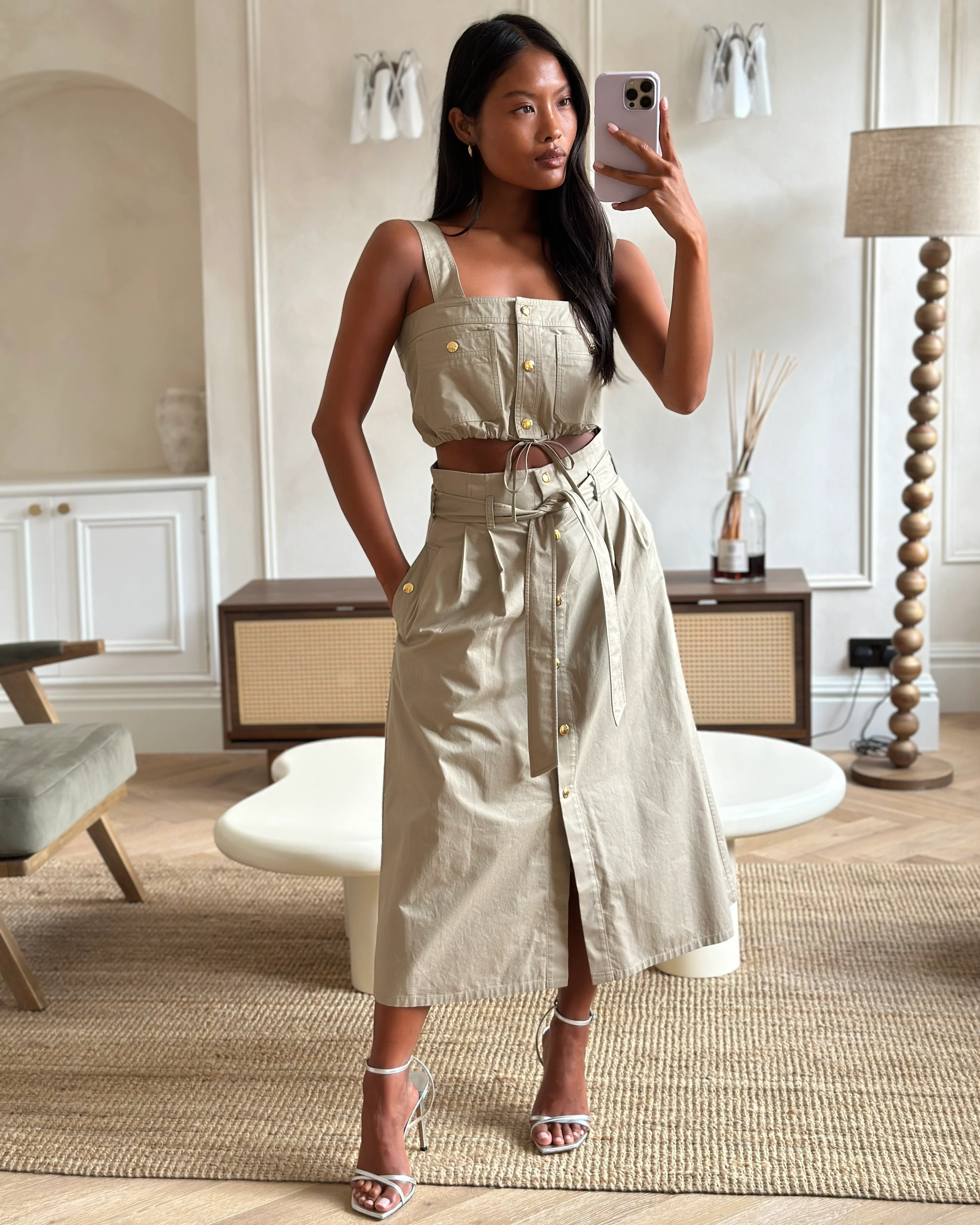 Celine Beige Military Jacket with Matching Top and Skirt Size FR 34/36 (UK 6/8) - Image 10