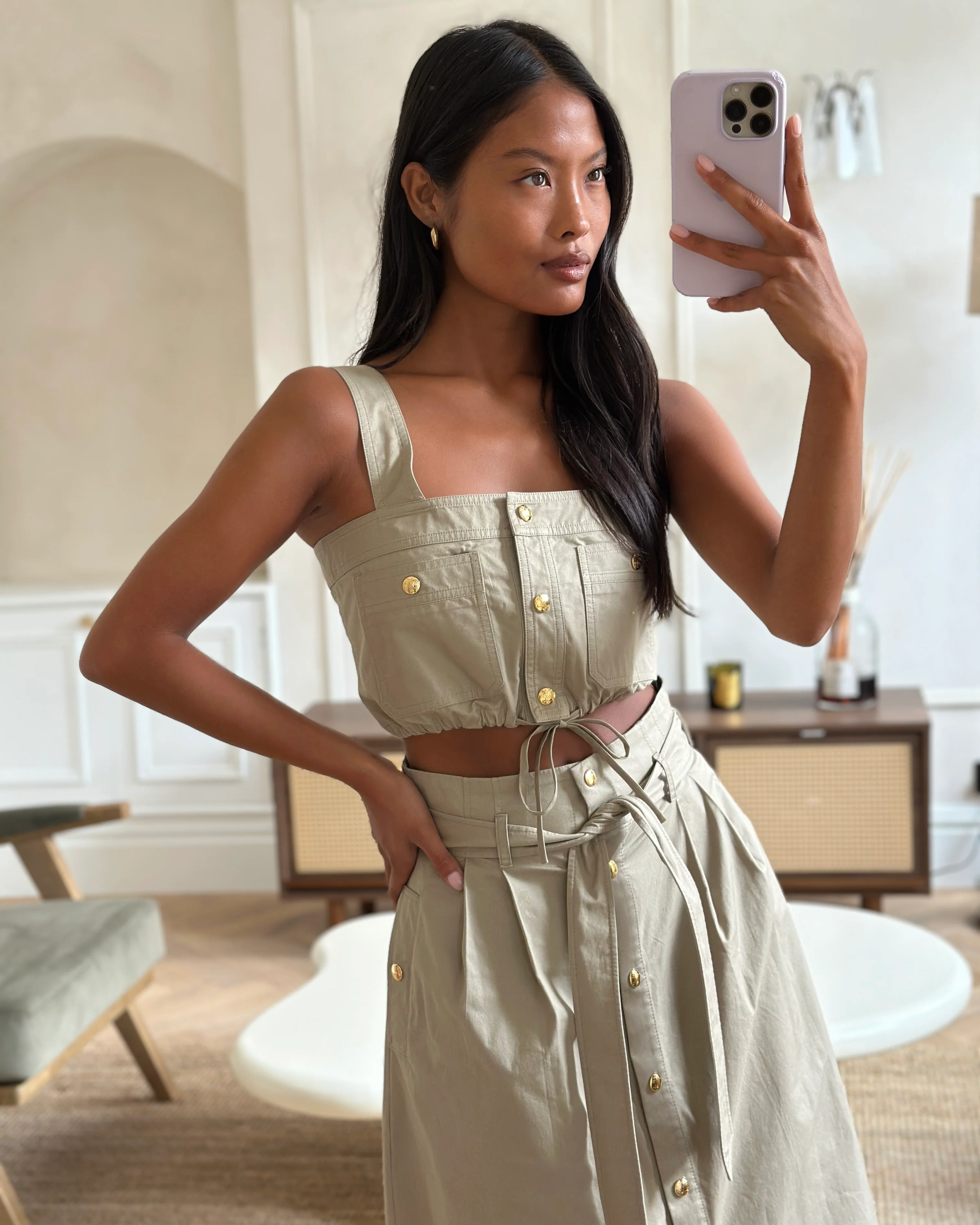 Celine Beige Military Jacket with Matching Top and Skirt Size FR 34/36 (UK 6/8) - Image 12
