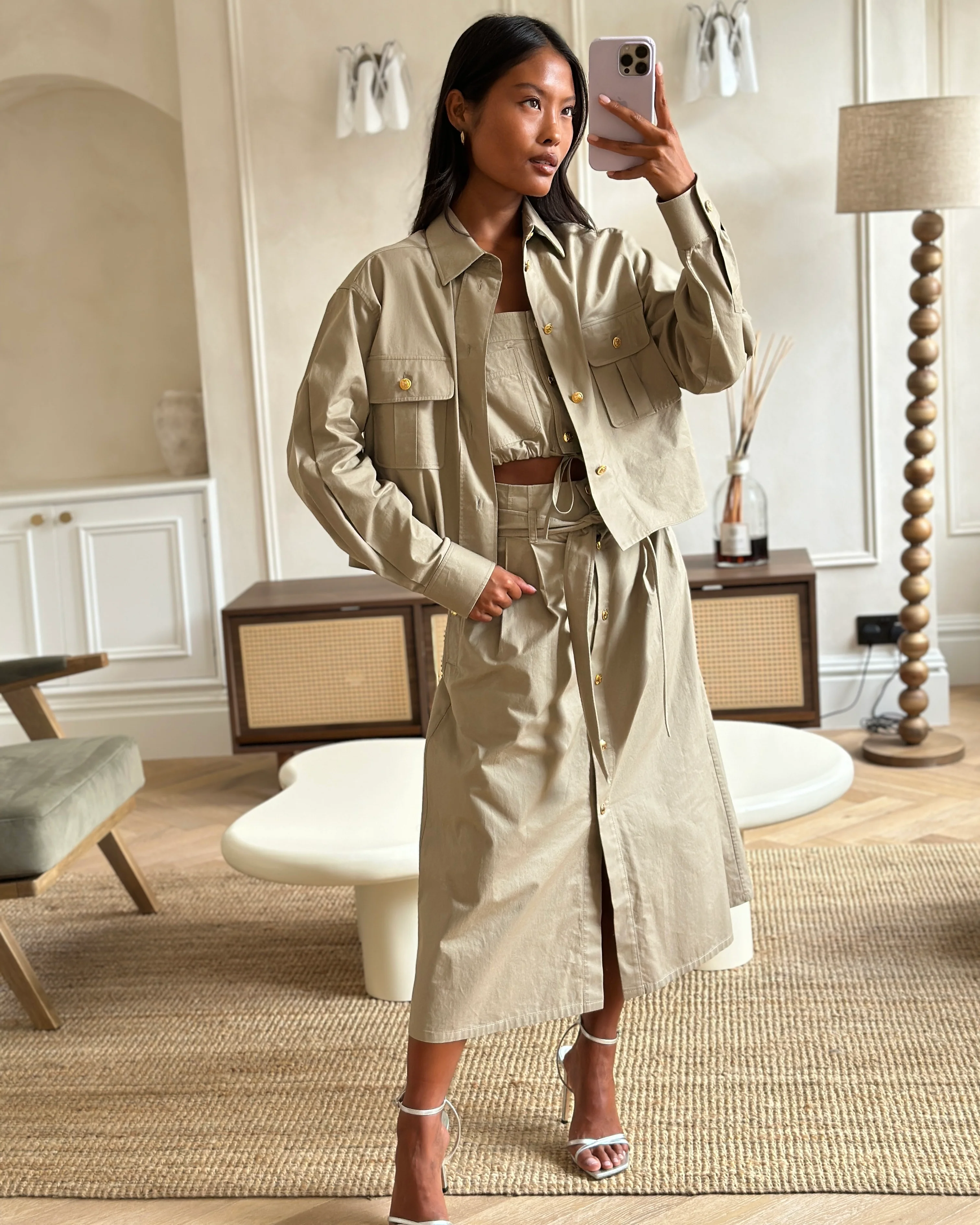 Celine Beige Military Jacket with Matching Top and Skirt Size FR 34/36 (UK 6/8) - Image 9