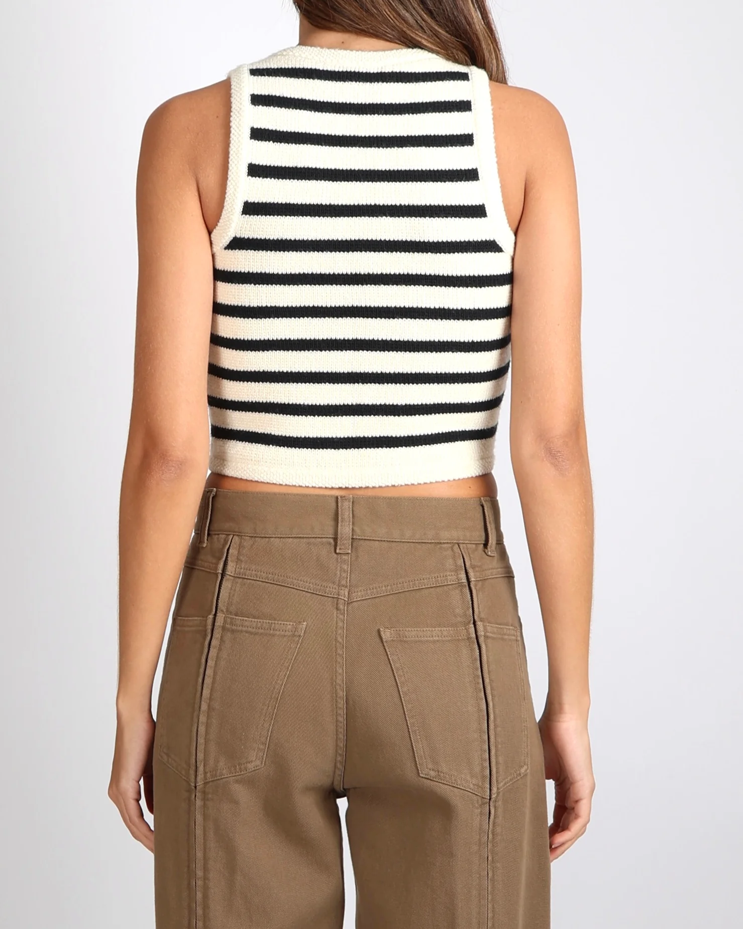 Celine Black and Ecru Striped Wool Sleeveless Vest Top with Gold Buttons Size XS (UK 6) - Image 3