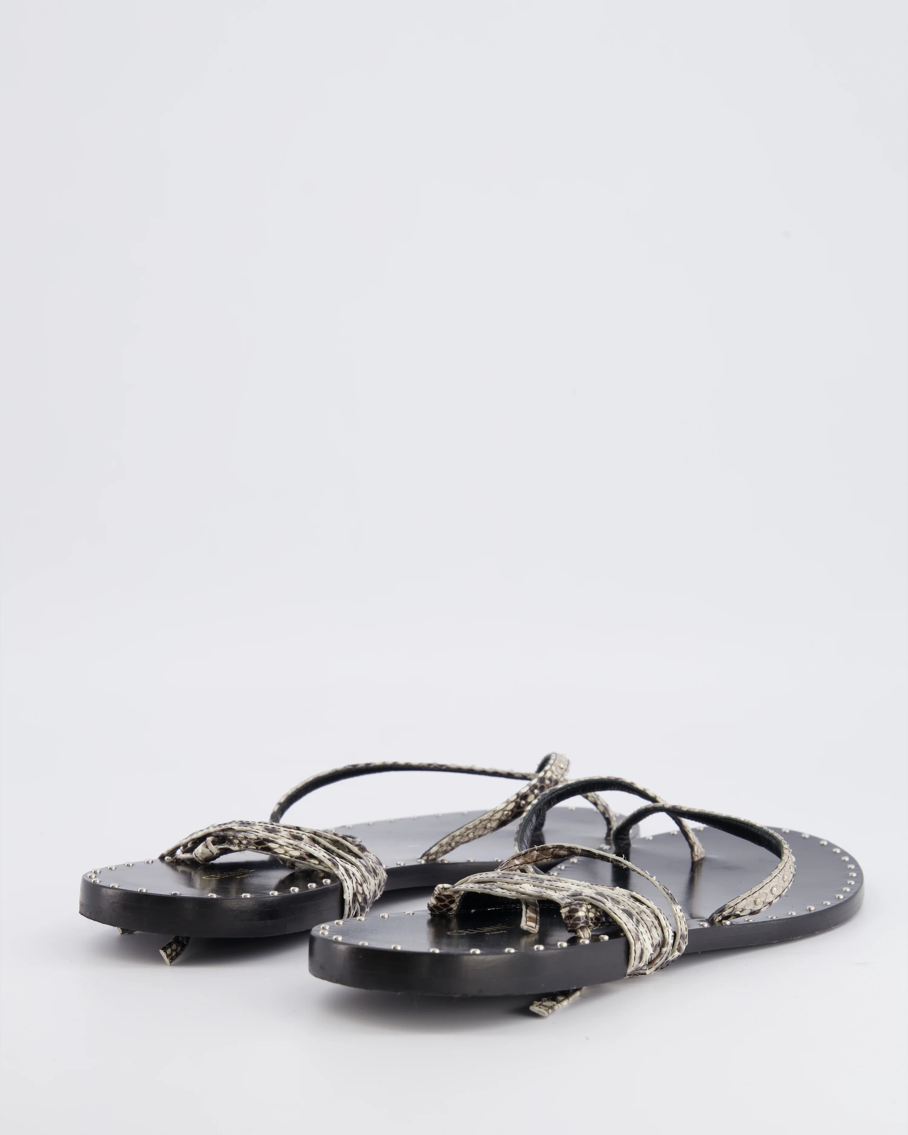 Celine Black Gladiator Sandals with Python Straps and Silver Stud Details Size EU 40 - Image 4
