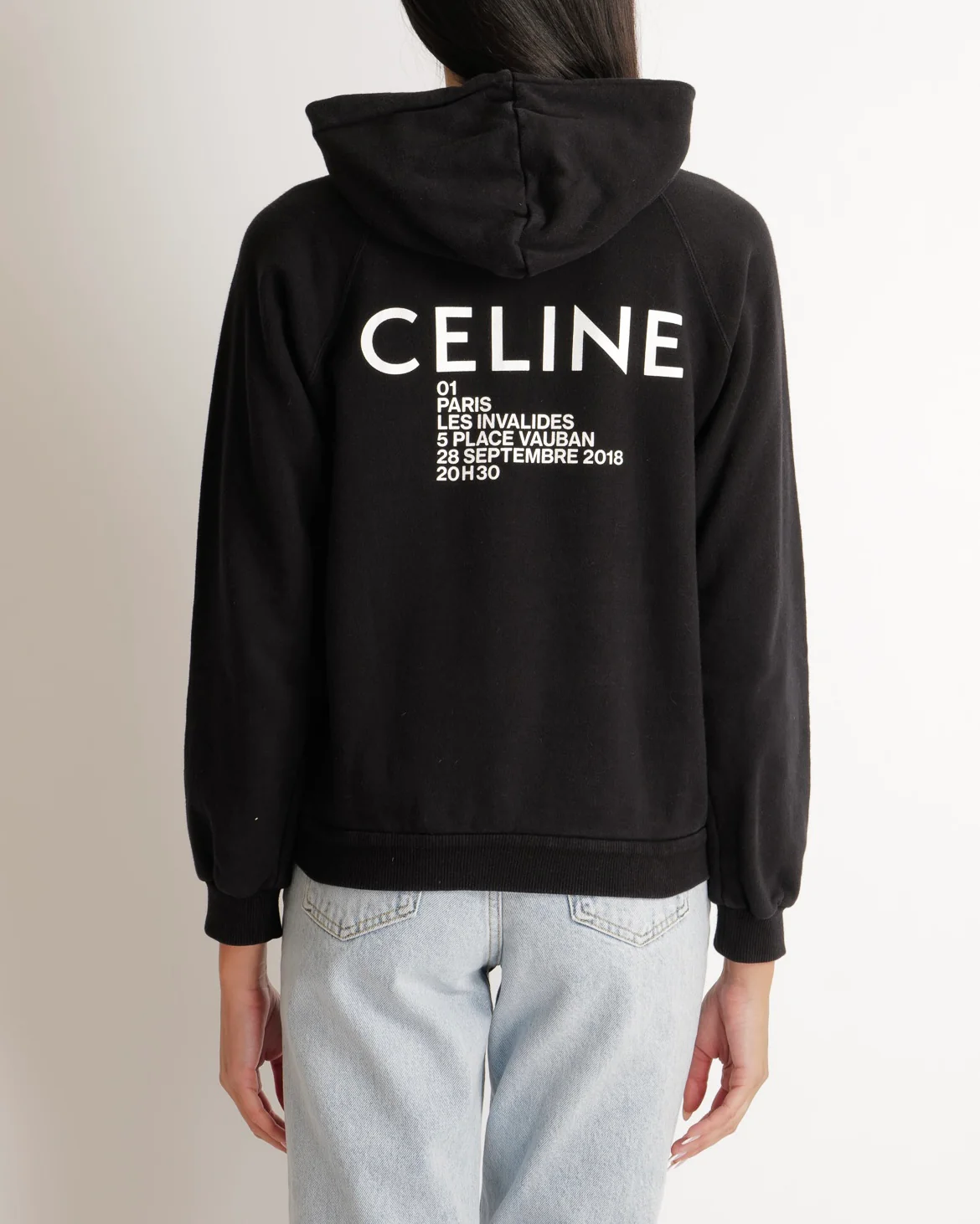Celine Black Hooded Jumper with White Logo Detail Size L (UK 12)