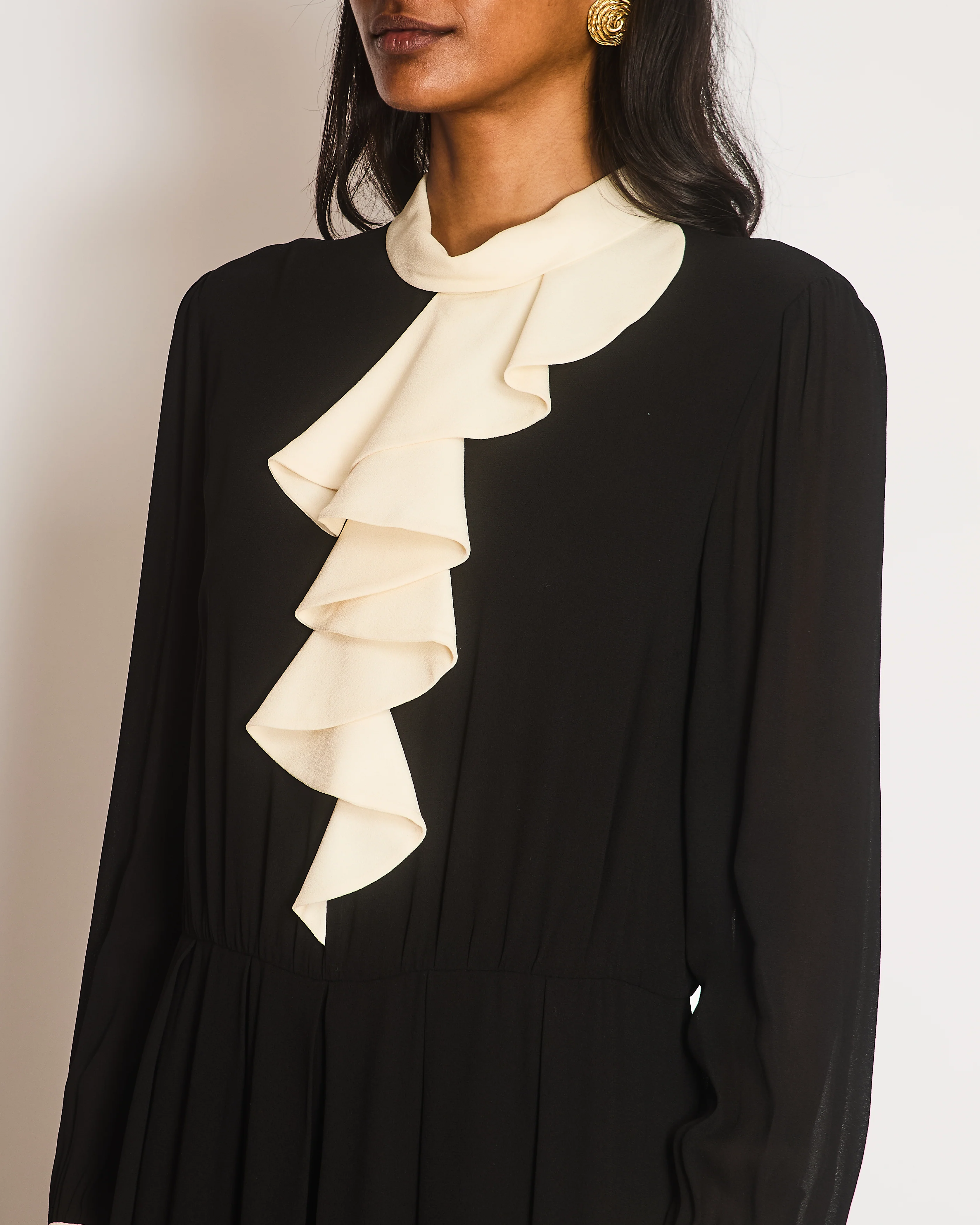 Celine Black Long Sleeve Jumpsuit with Neck Ruffle Detail Size FR 40 (UK 12) - Image 2
