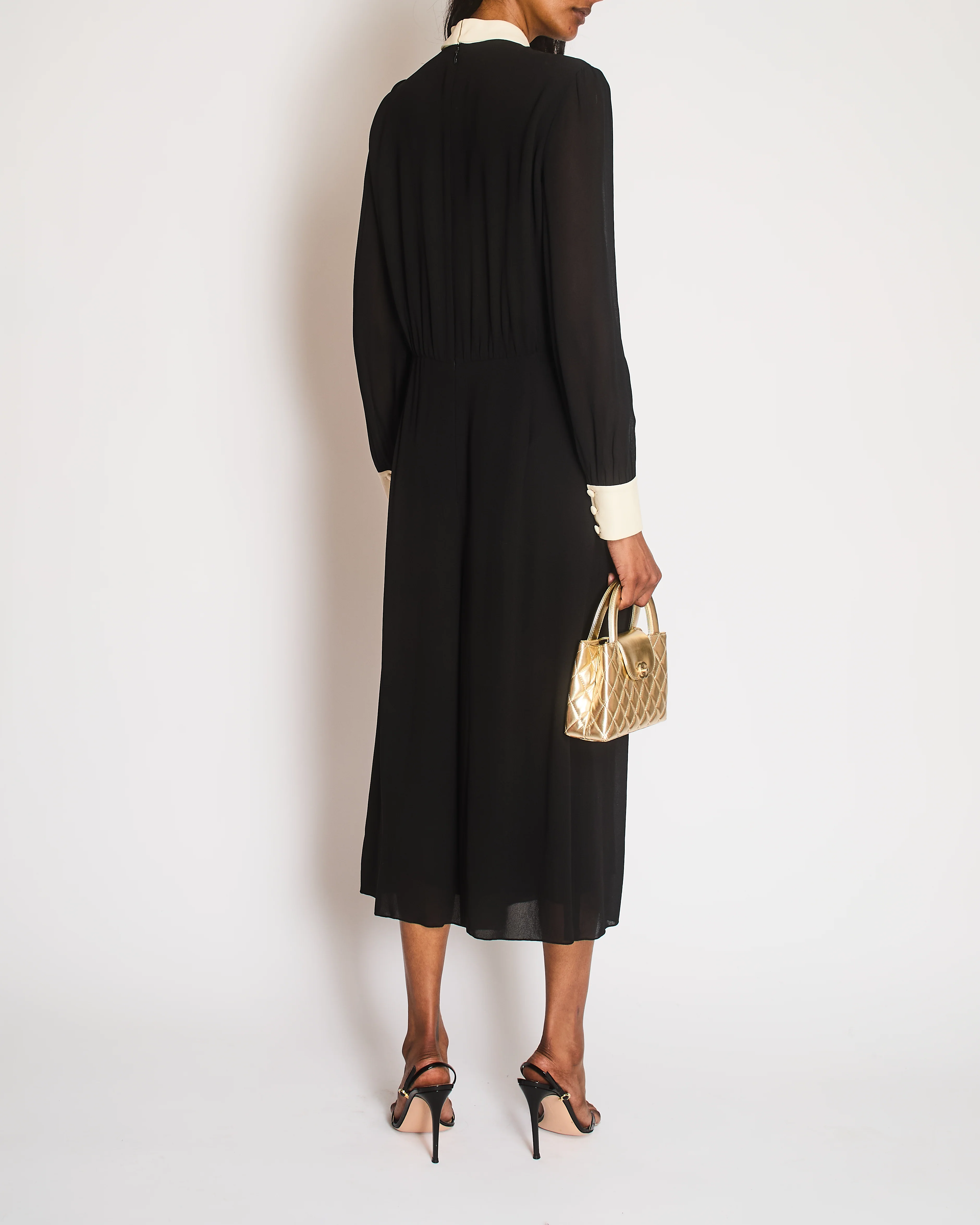 Celine Black Long Sleeve Jumpsuit with Neck Ruffle Detail Size FR 40 (UK 12) - Image 3
