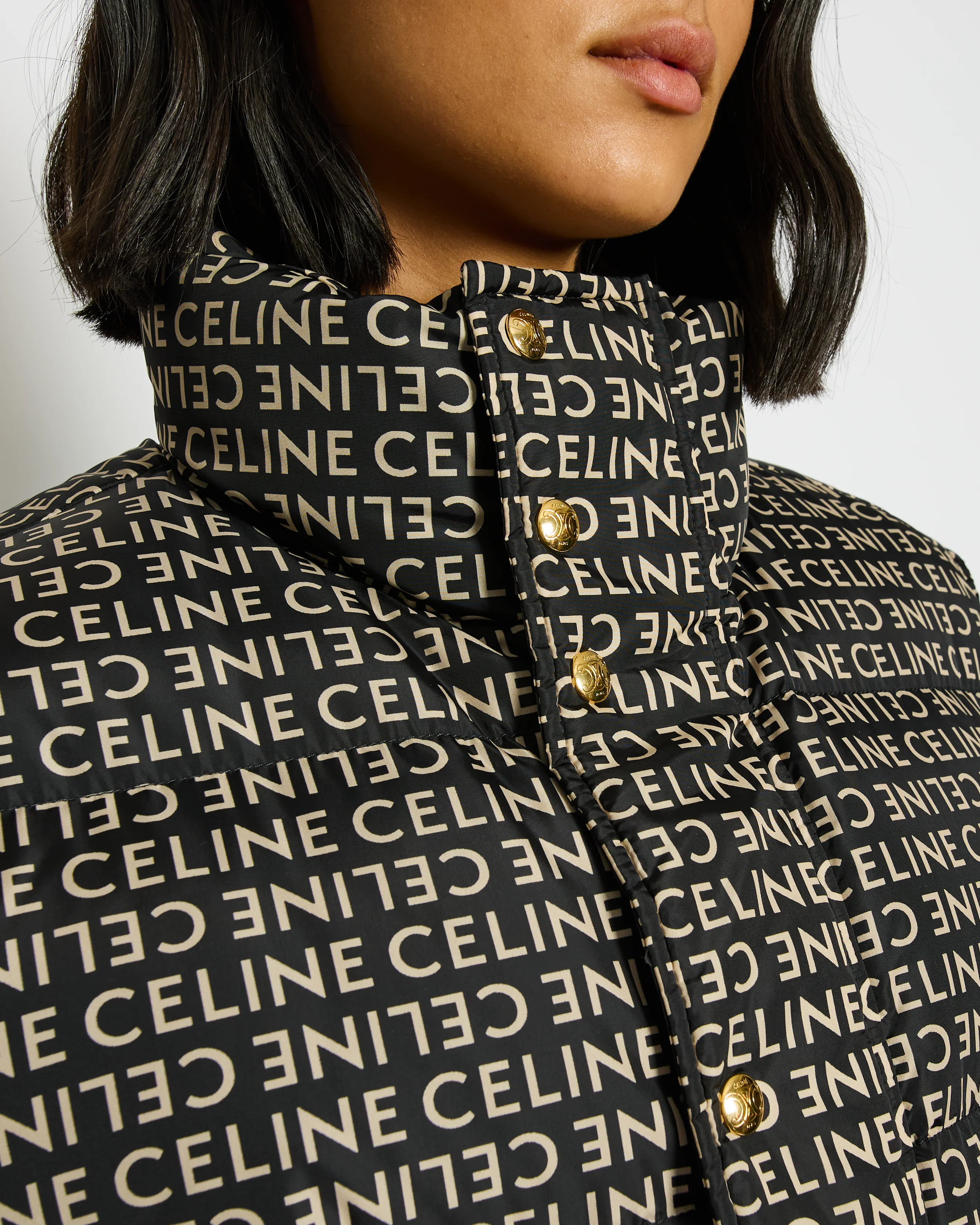 Celine Black and Beige Sleeveless Puffer Jacket with Logo Prints Size XS (UK 6) - Image 2