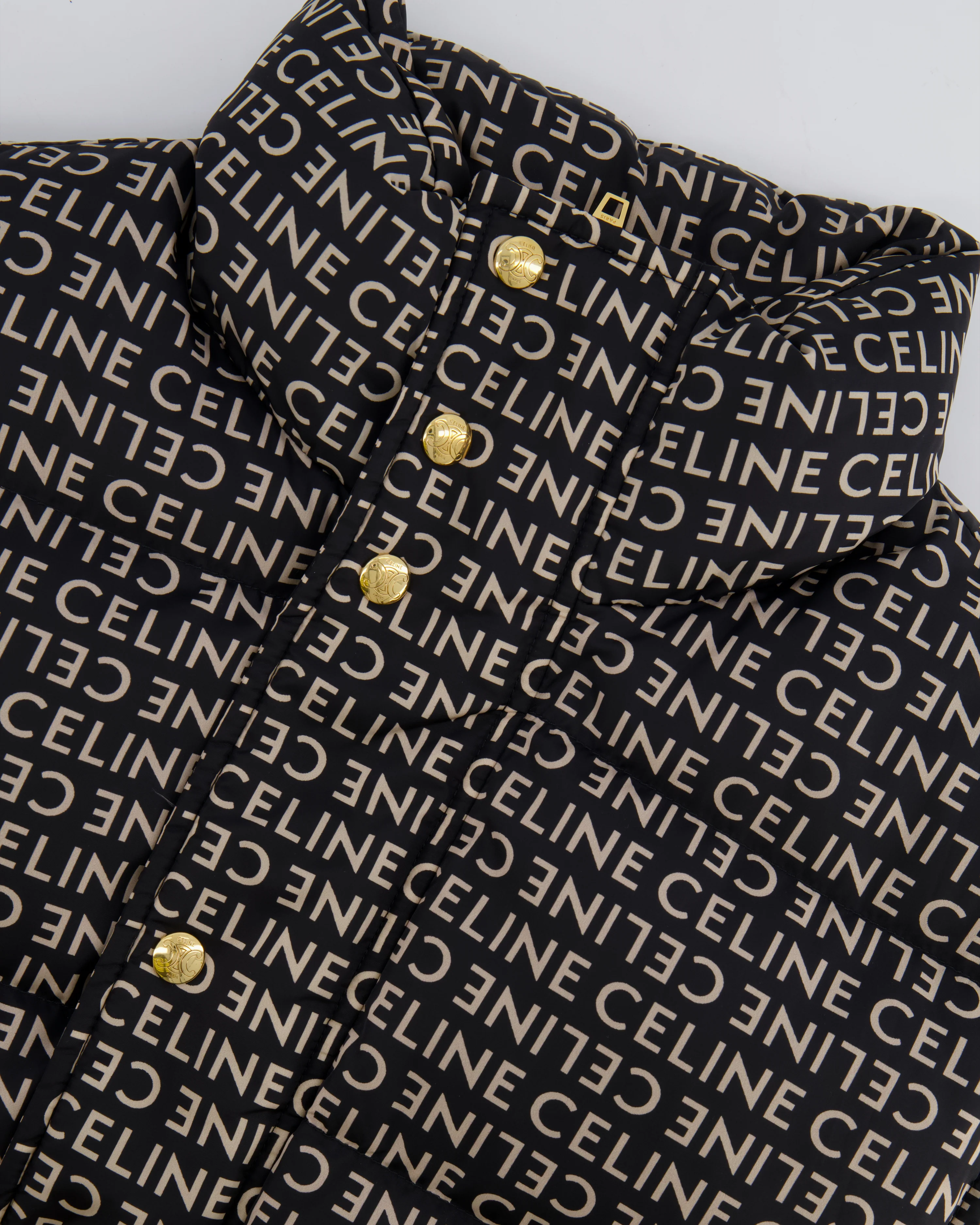 Celine Black and Beige Sleeveless Puffer Jacket with Logo Prints Size XS (UK 6) - Image 8