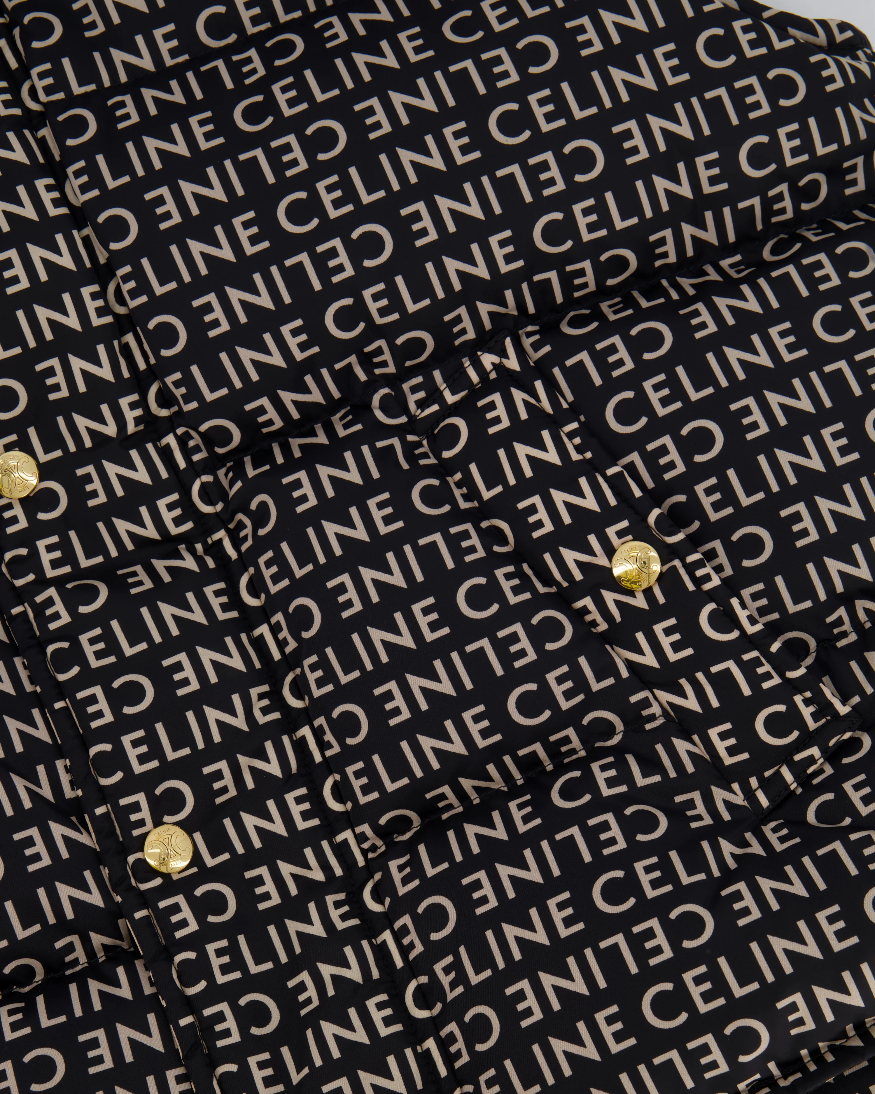 Celine Black and Beige Sleeveless Puffer Jacket with Logo Prints Size XS (UK 6) - Image 9