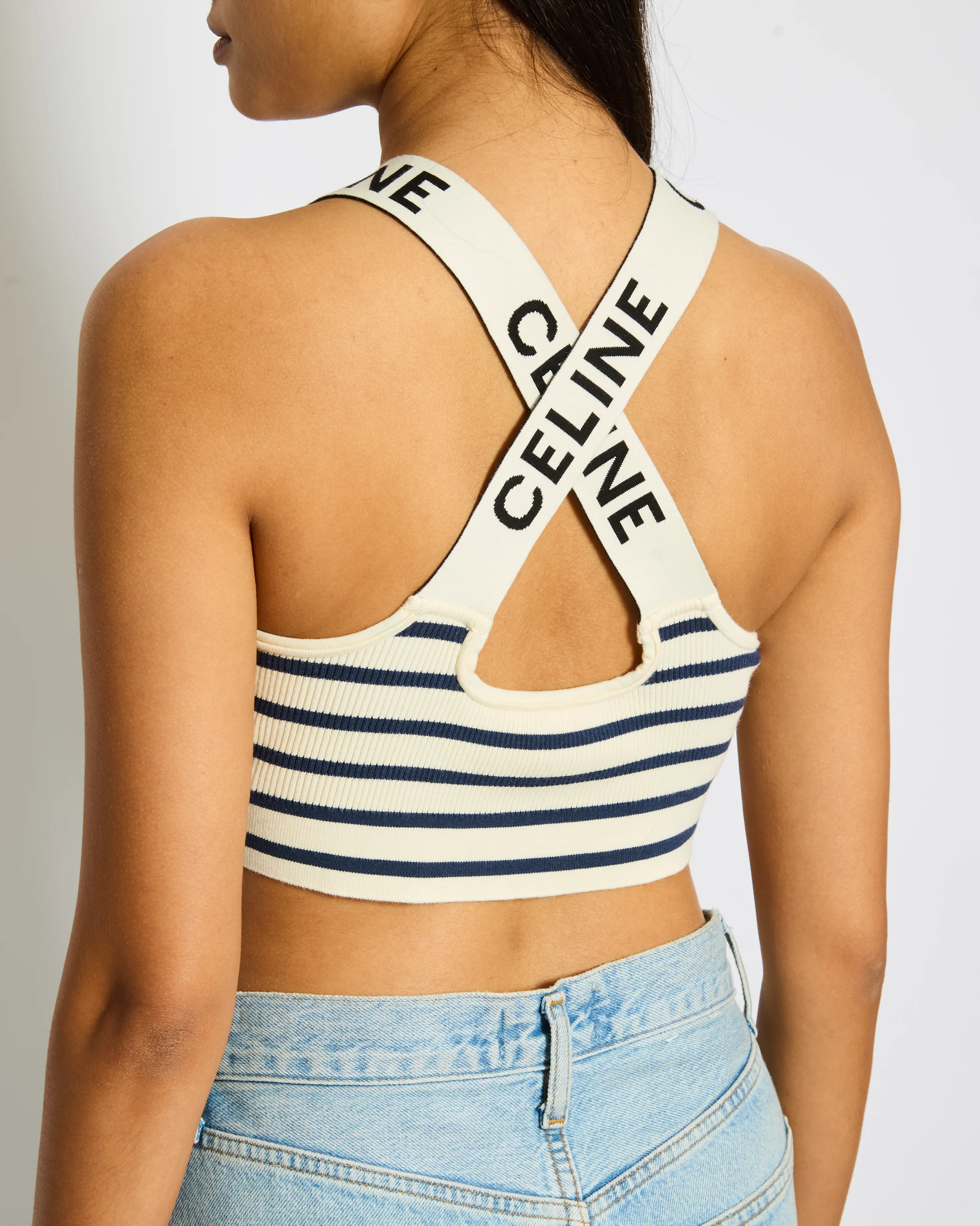 Céline Striped Logo Knit Top Size M (UK 10) - Image 2