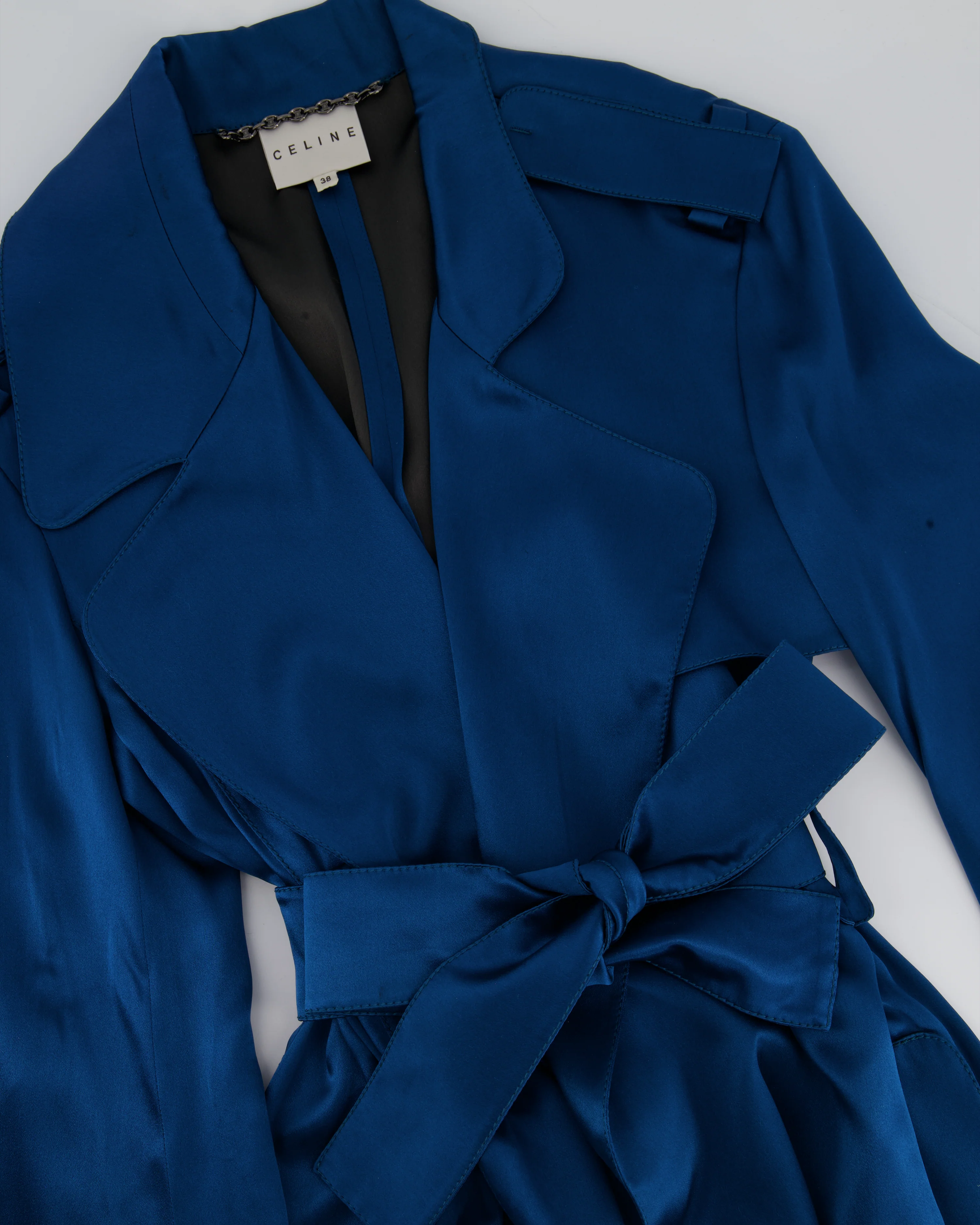 Celine Blue Silk Overcoat with Belt FR 38 (UK 10) - Image 10