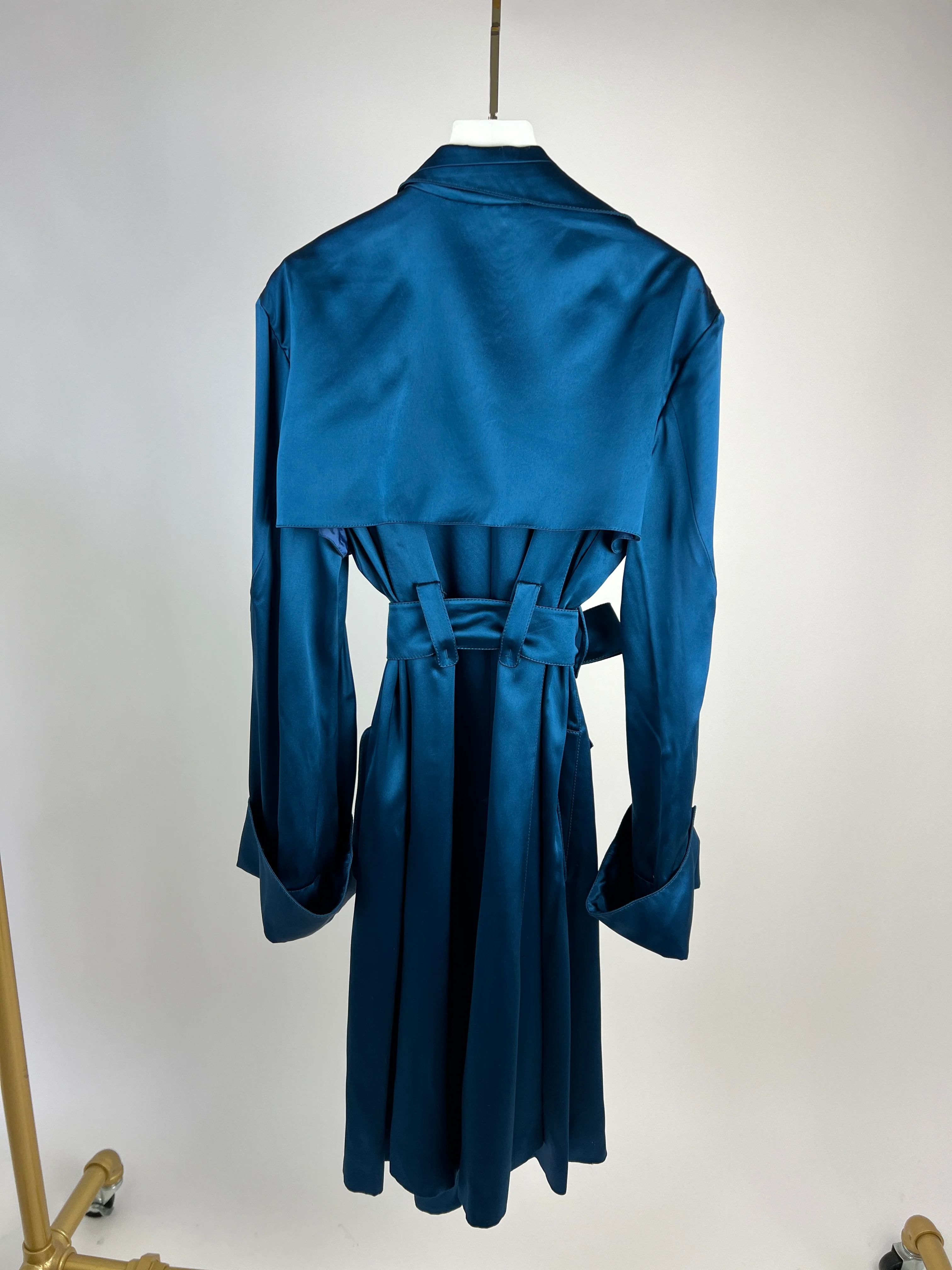 Celine Blue Silk Overcoat with Belt FR 38 (UK 10) - Image 12