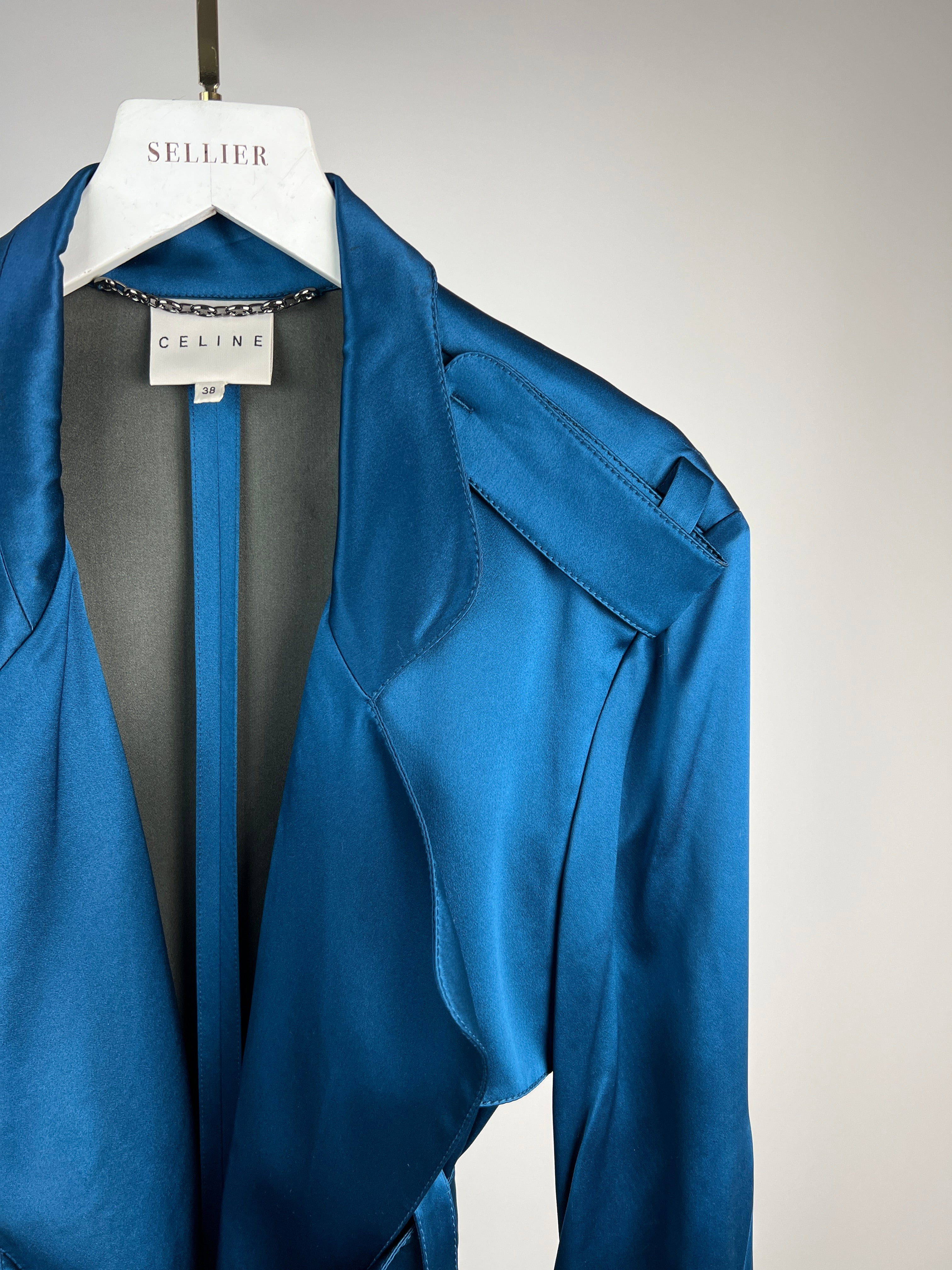 Celine Blue Silk Overcoat with Belt FR 38 (UK 10) - Image 13